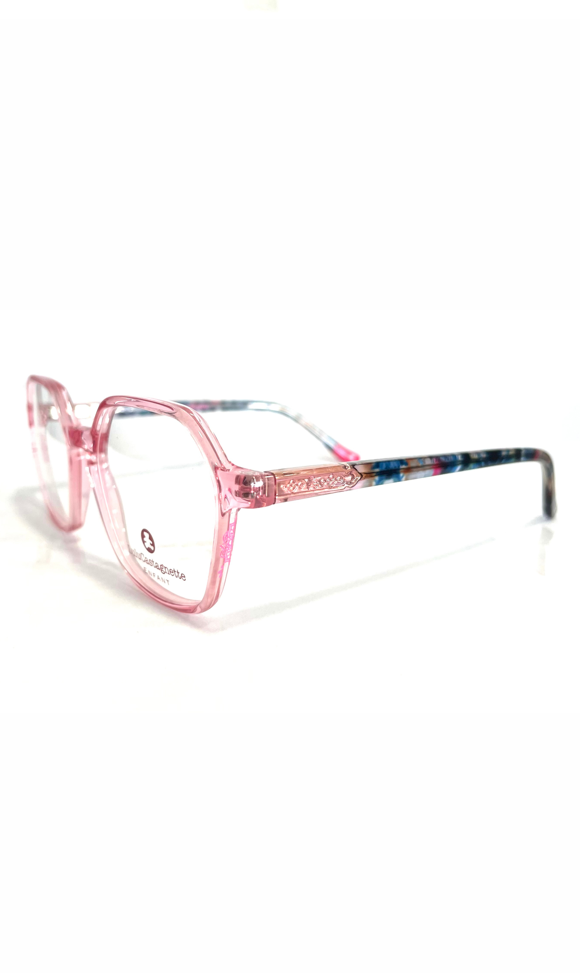 Lunettes LuluCastagnette hexagonales roses à branches colorées