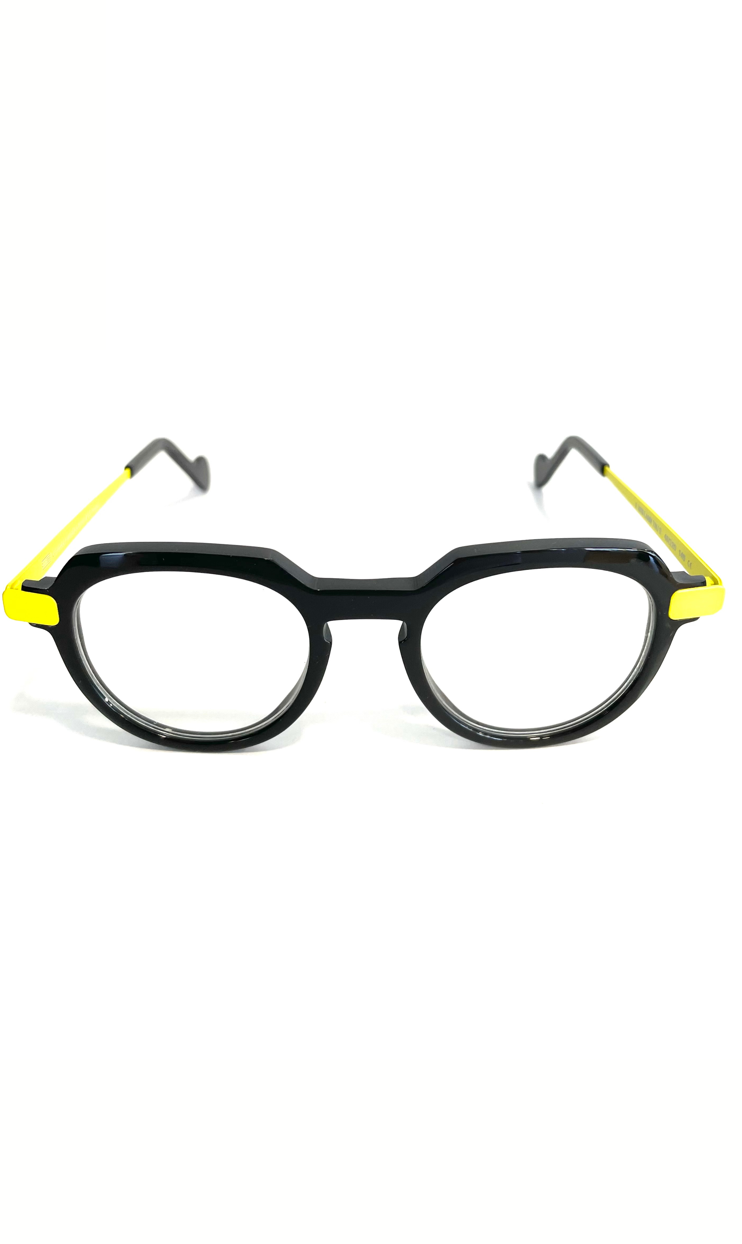 Lunettes Noires à branches en métal jaunes