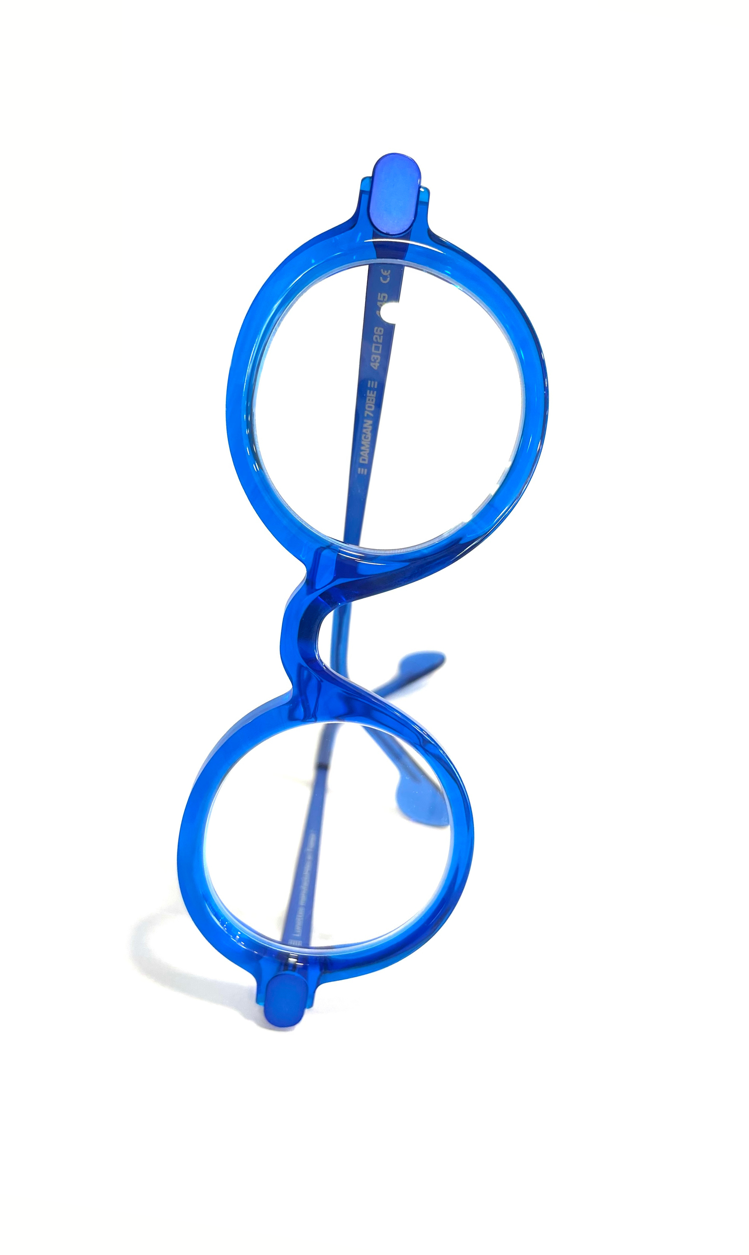 Lunettes bleues rondes à branche en métal bleu