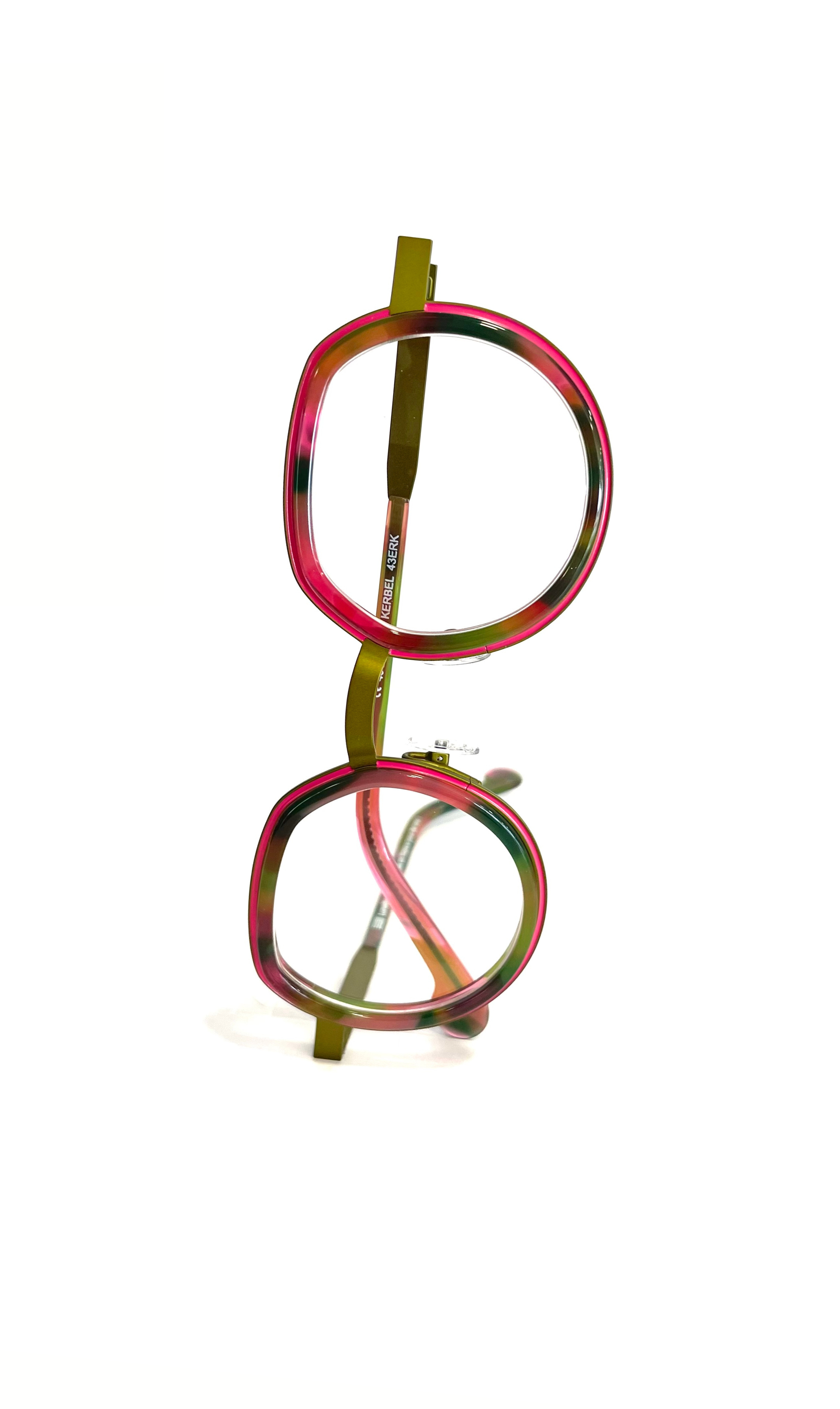 Lunettes vertes/roses à branche en métal 