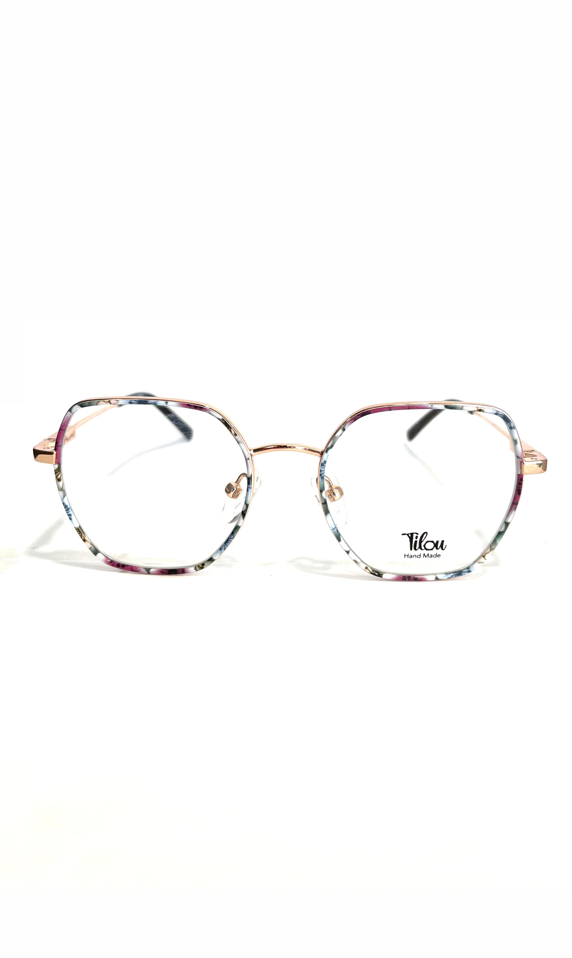 Lunettes Tilou en métal doré rose, à motifs fleuris 