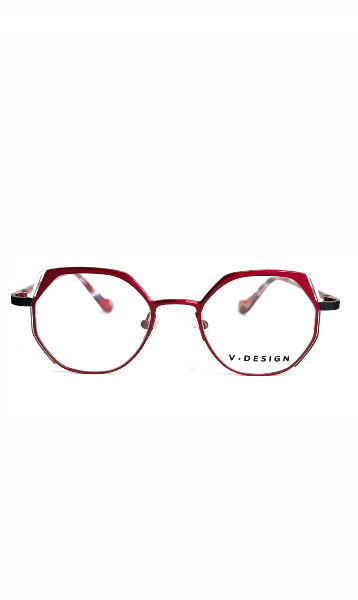 Lunettes V.Design en métal rouges à branches écailles colorées