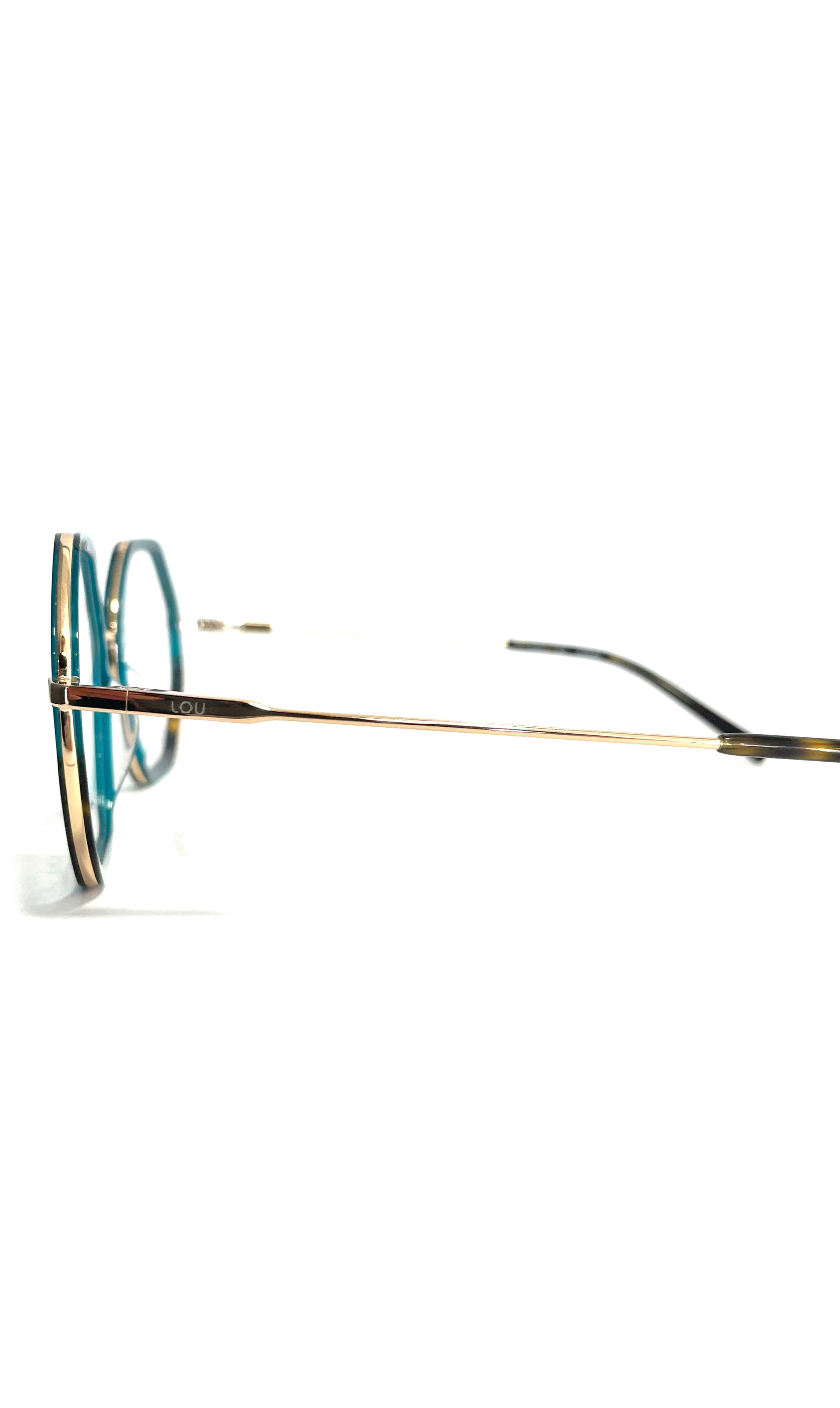 Lunettes Lou en métal doré et face bleue