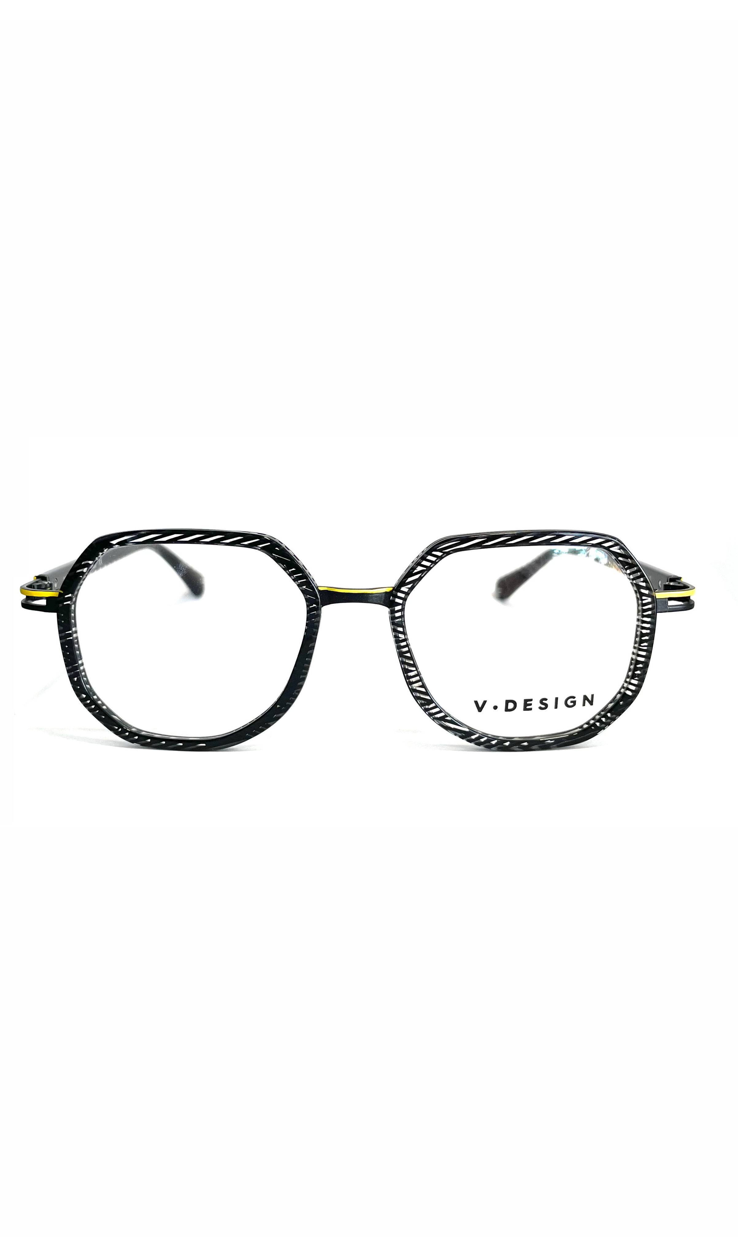 Lunettes V.Design Rayées en acétate et métal jaune