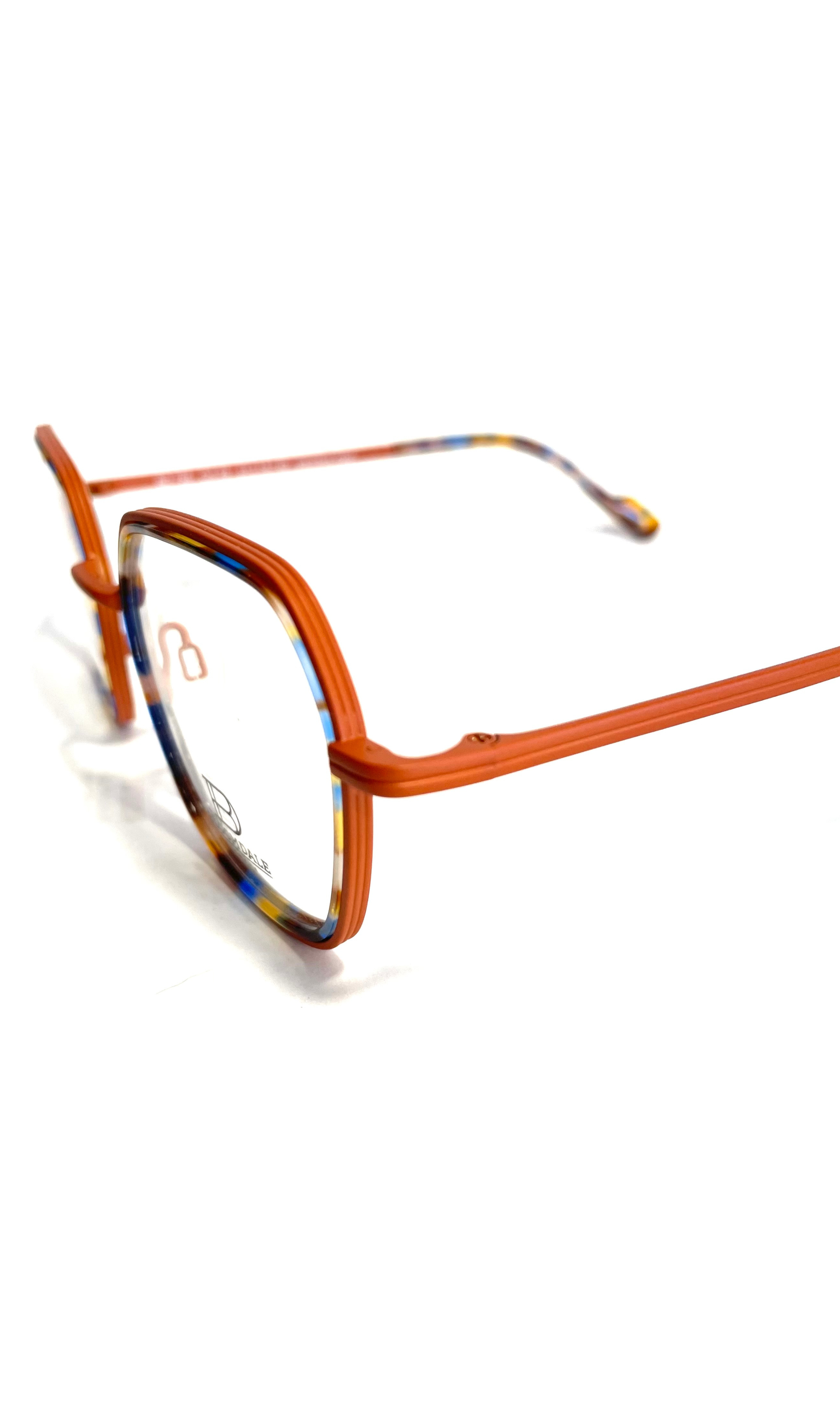 Lunettes Bloomdale en métal orange et acétate à motif jaune, bleu, noir