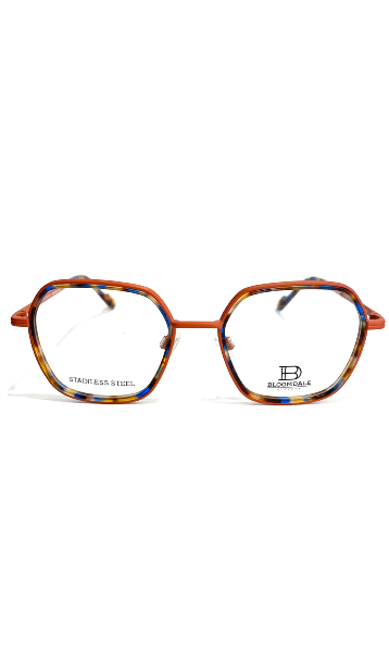 Lunettes Bloomdale en métal orange et acétate à motif jaune, bleu, noir