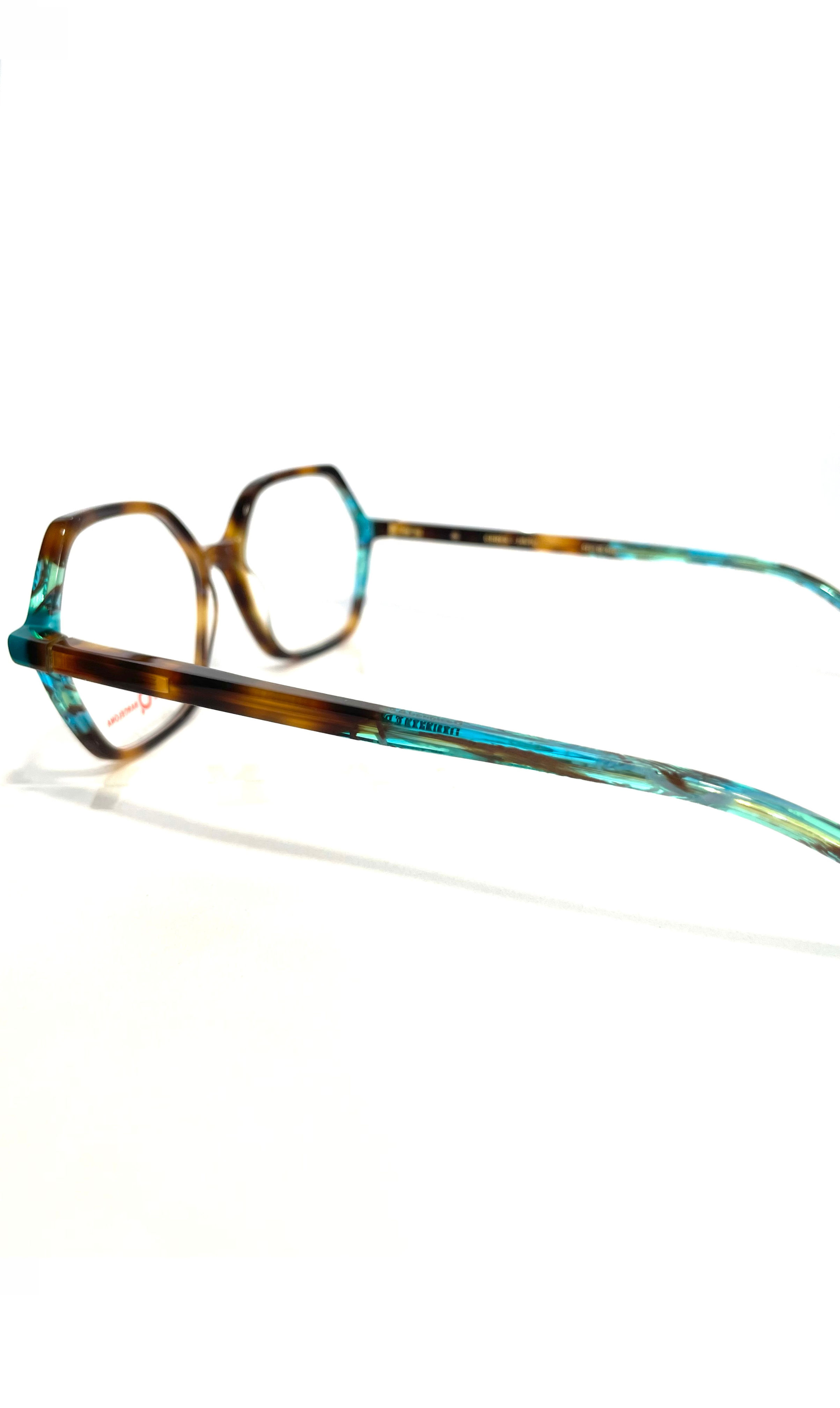 Lunettes hexagonales à motifs bleu/marron/noir