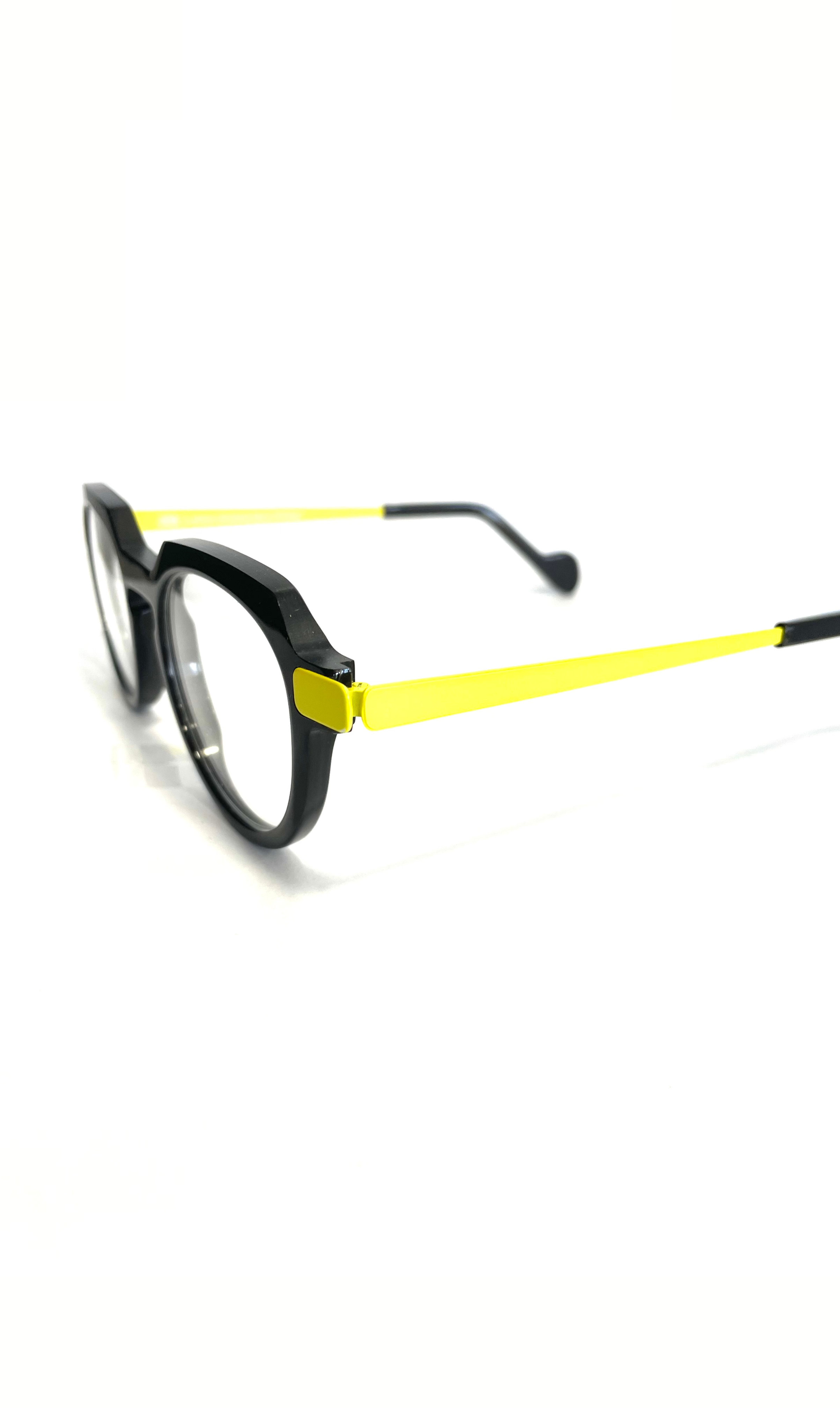 Lunettes Noires à branches en métal jaunes
