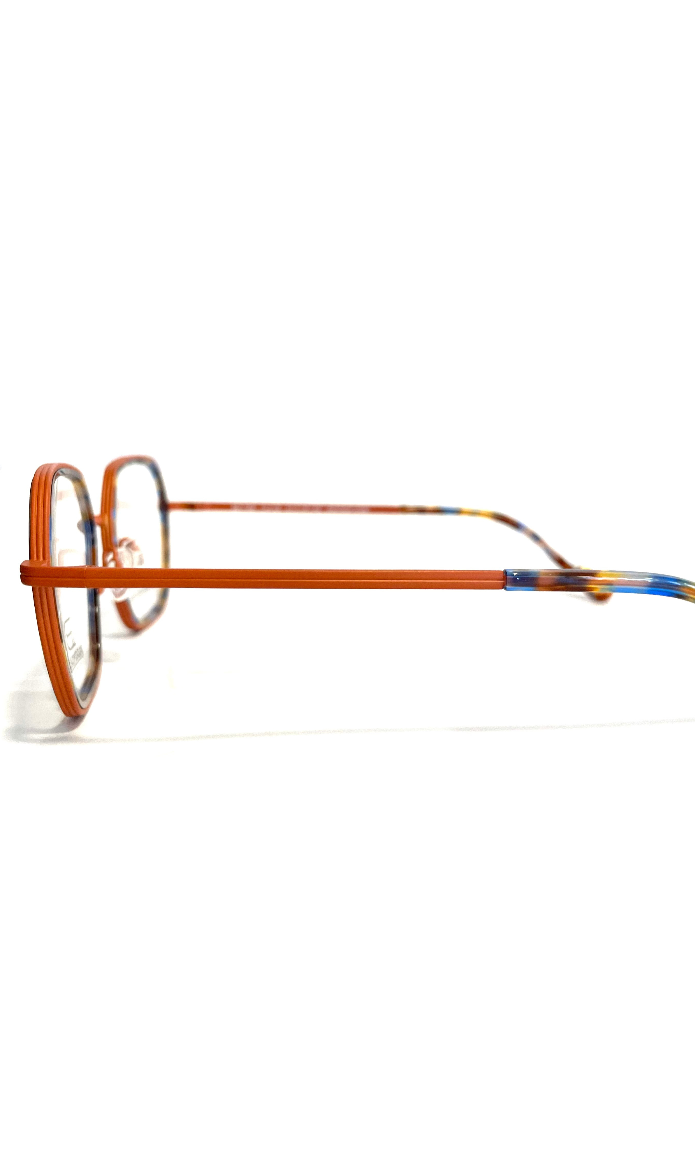 Lunettes Bloomdale en métal orange et acétate à motif jaune, bleu, noir