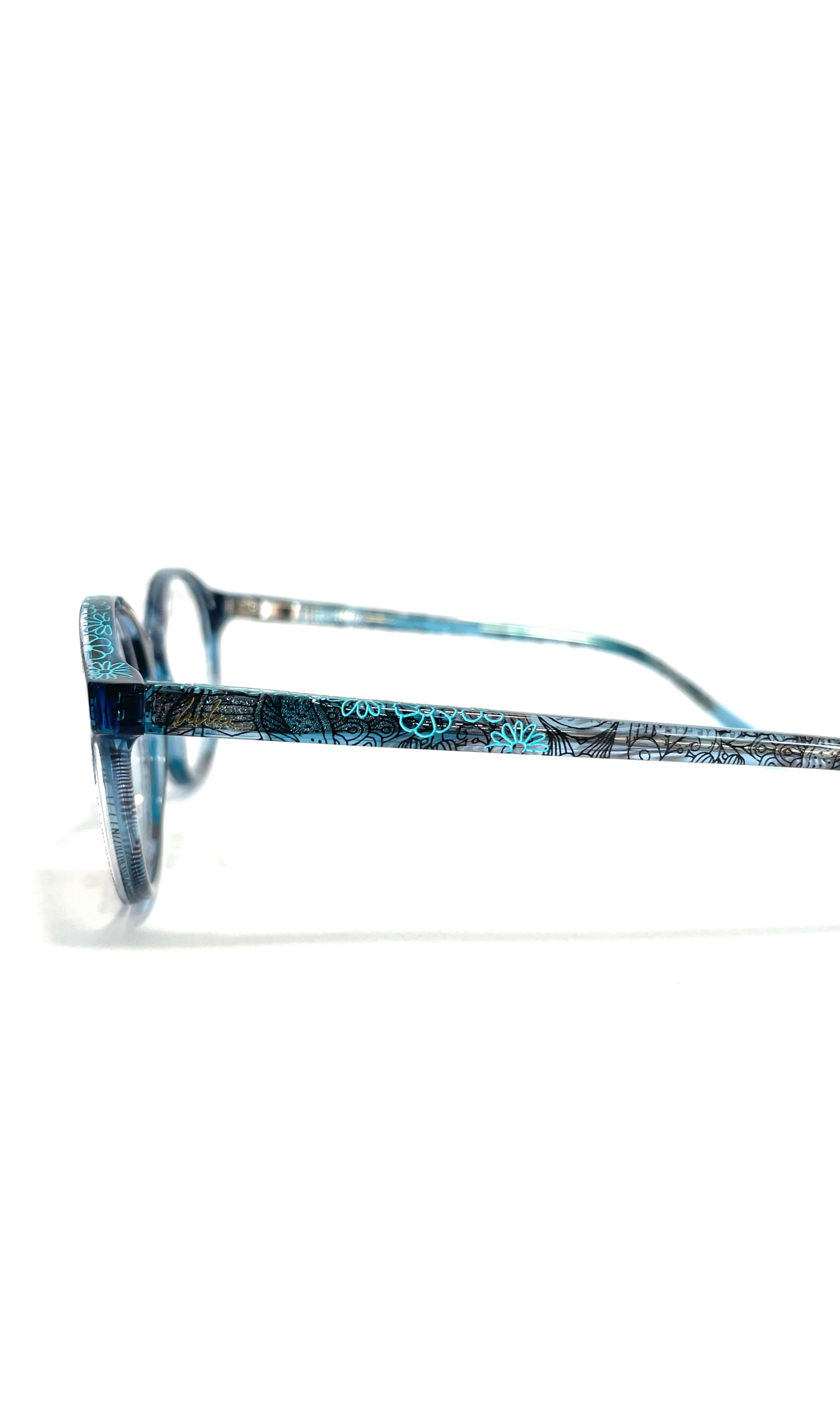 Lunettes LuluCastagnette Bleues et Noires à motifs fleuris