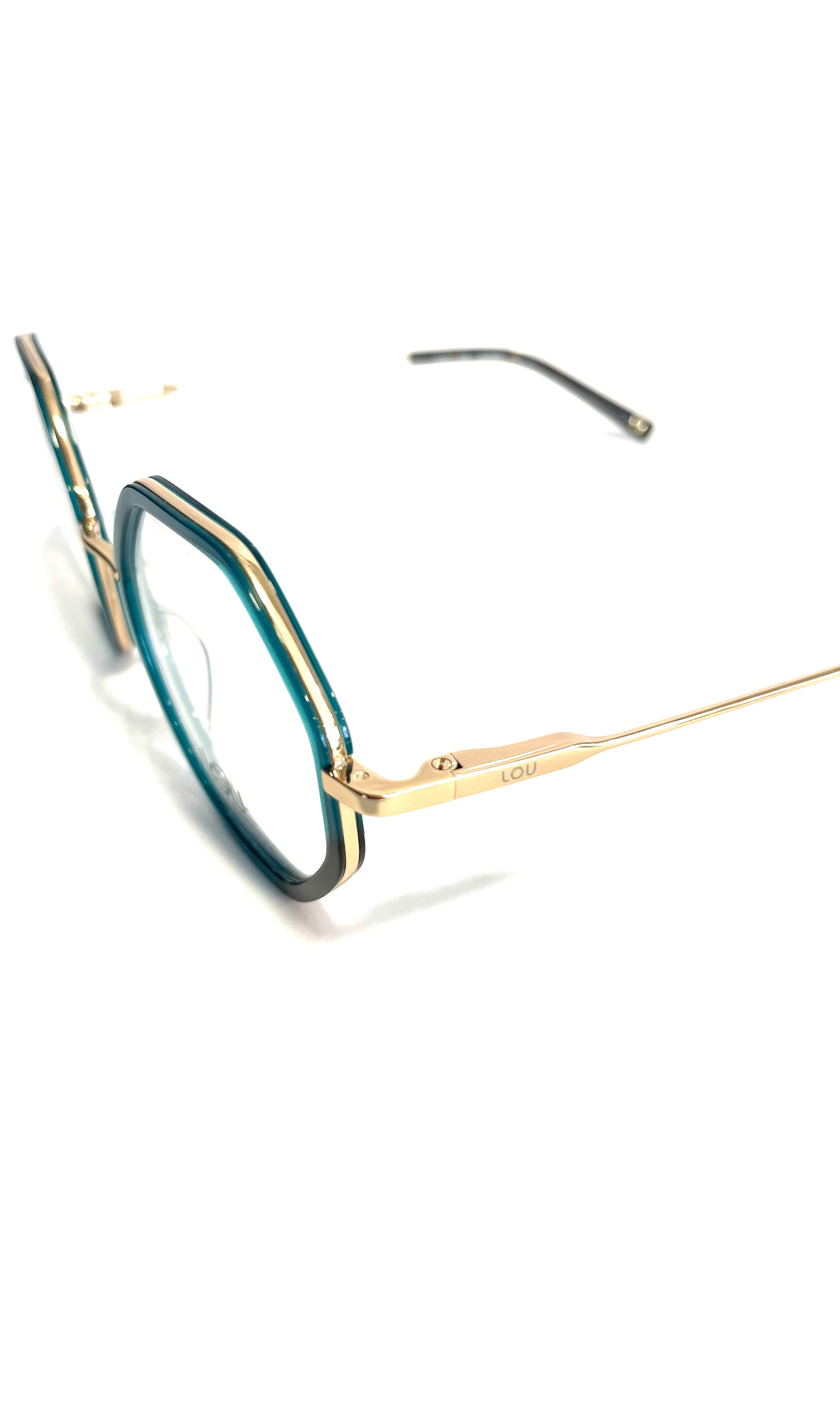 Lunettes Lou en métal doré et face bleue