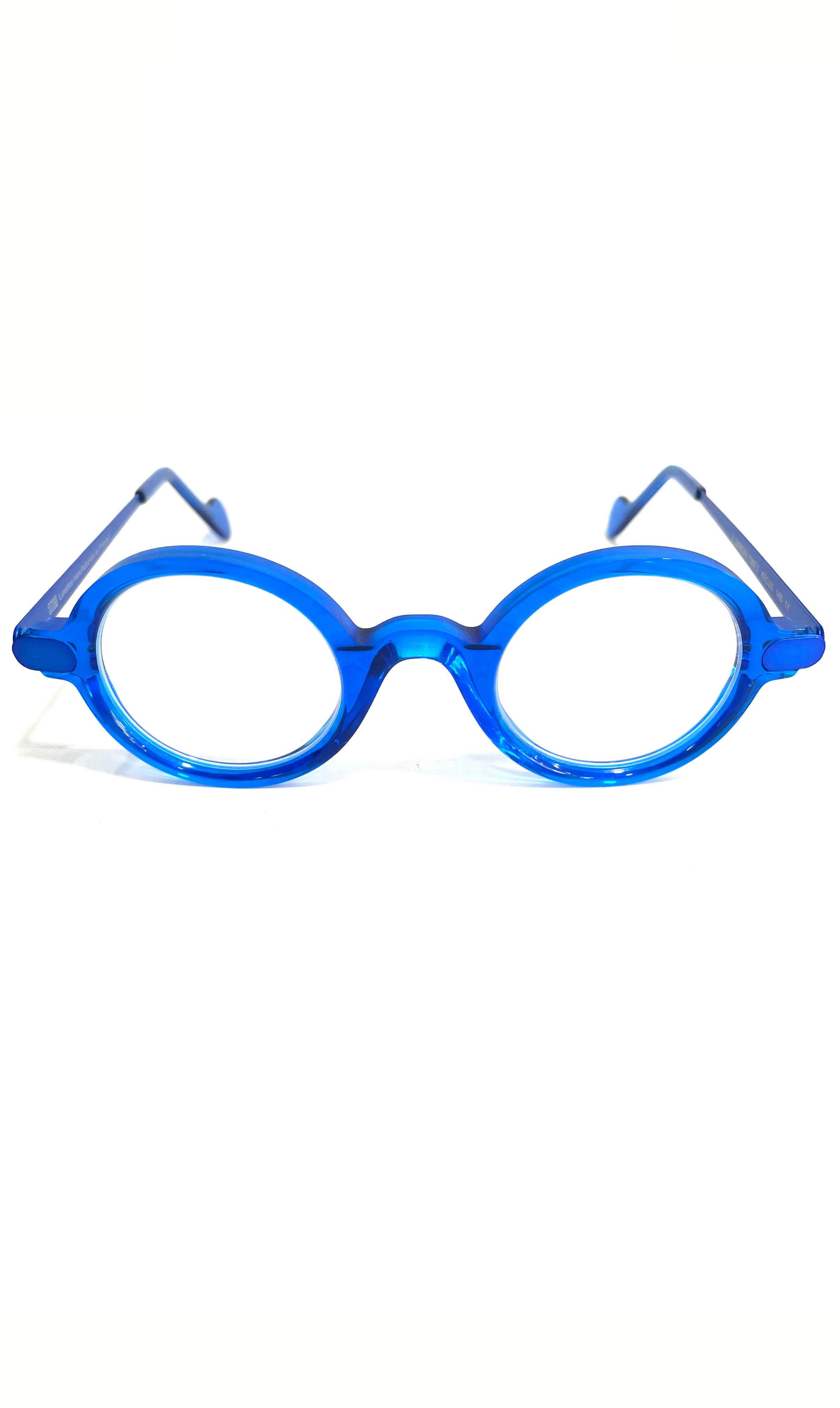 Lunettes bleues rondes à branche en métal bleu