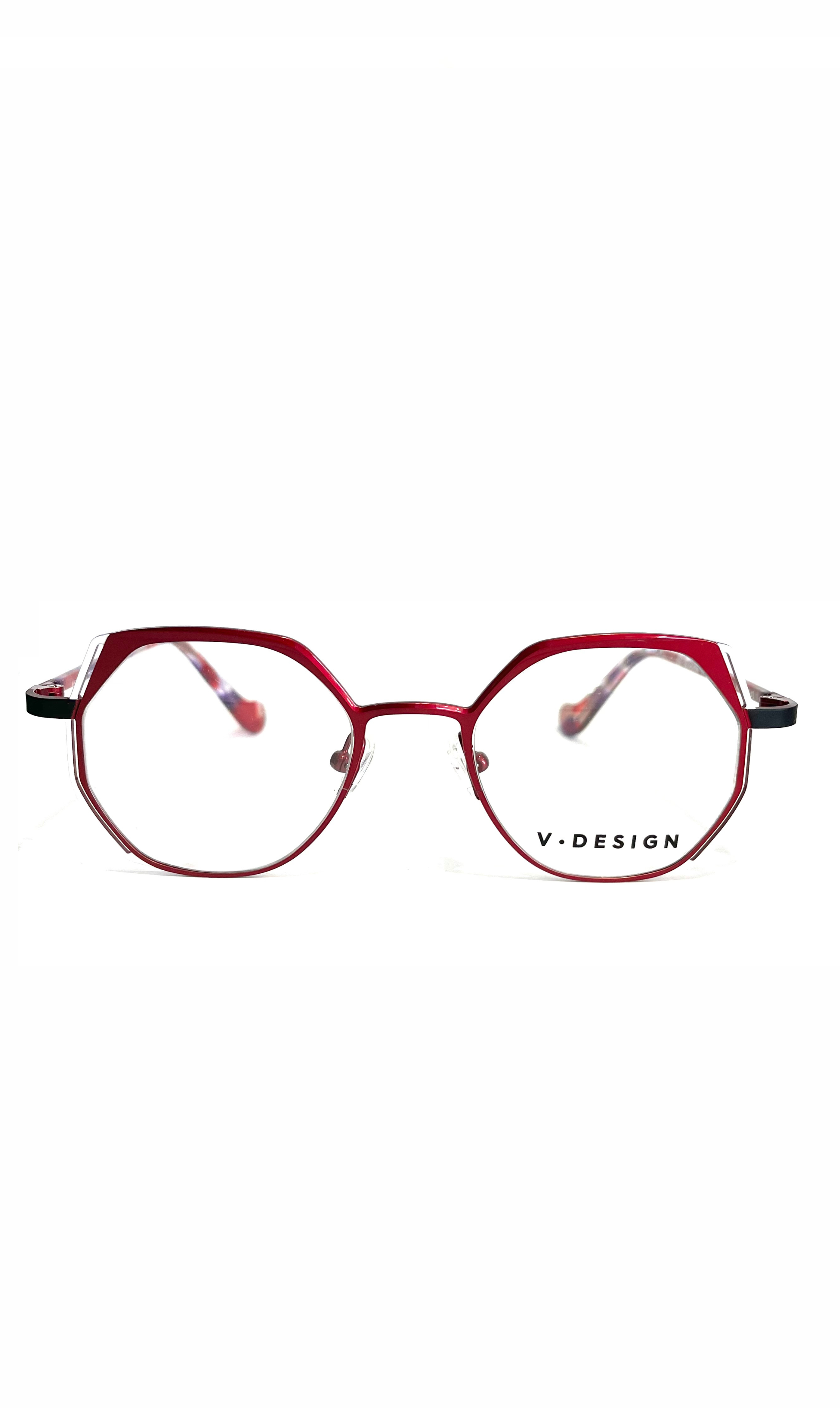 Lunettes V.Design en métal rouges à branches écailles colorées