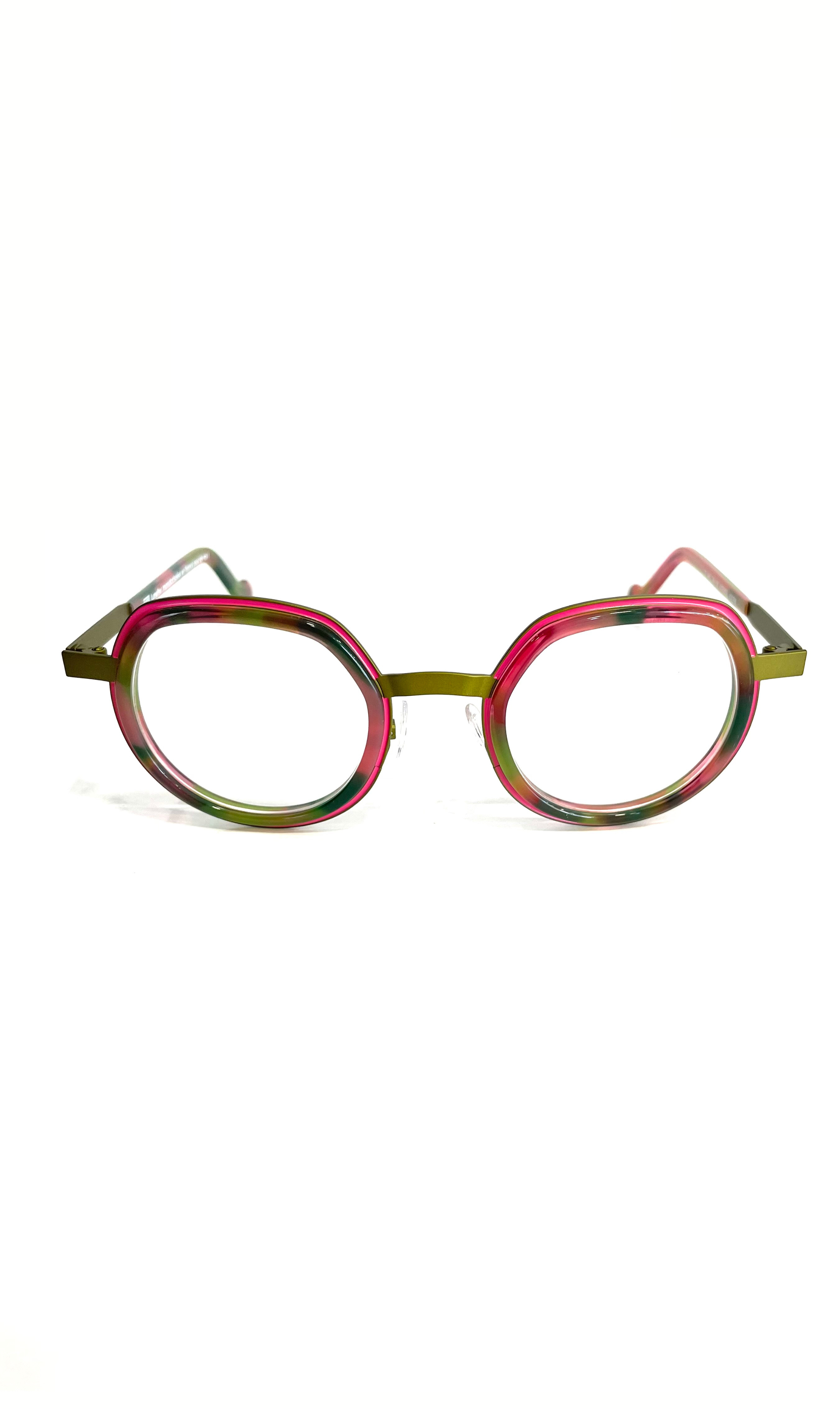 Lunettes vertes/roses à branche en métal 