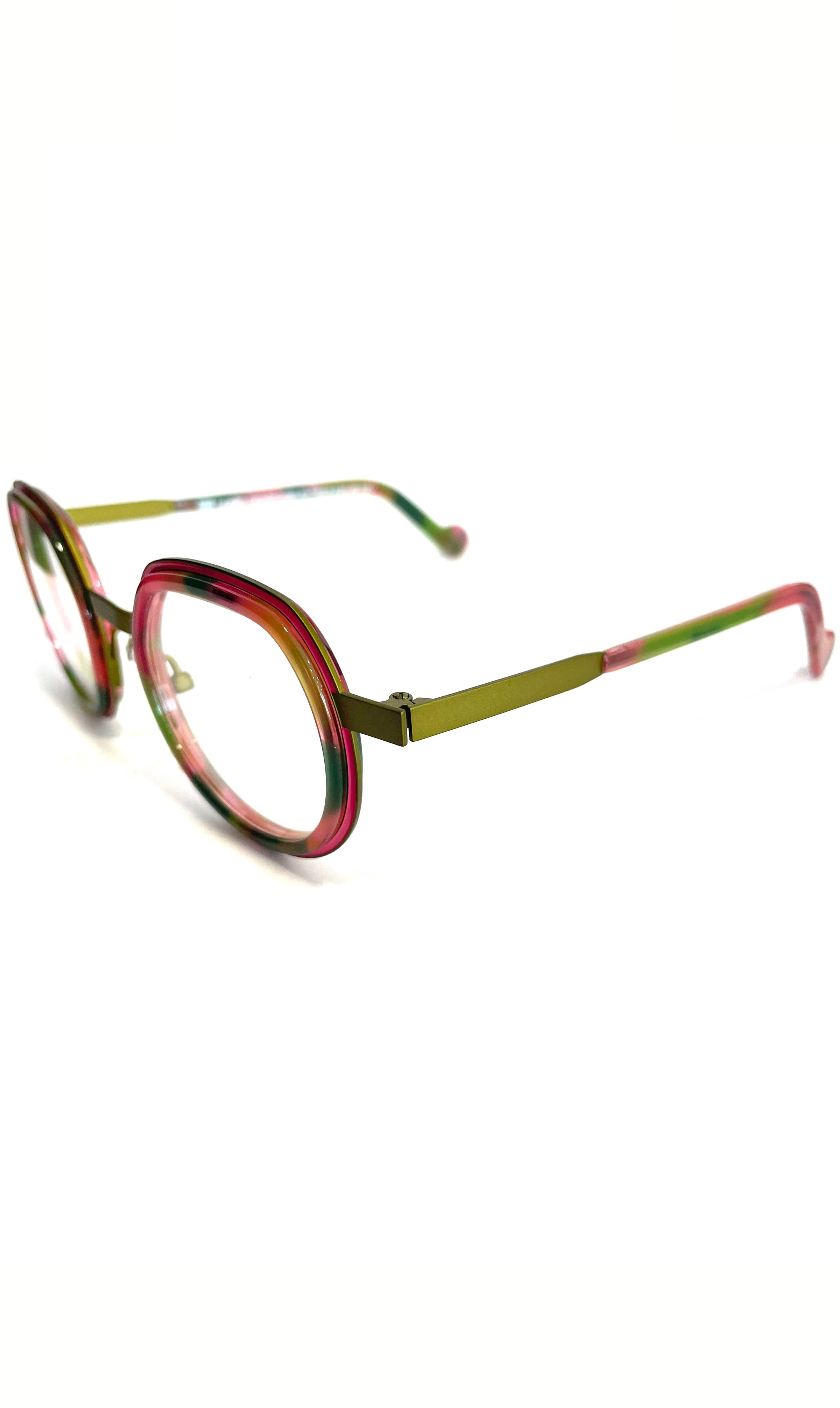 Lunettes vertes/roses à branche en métal 