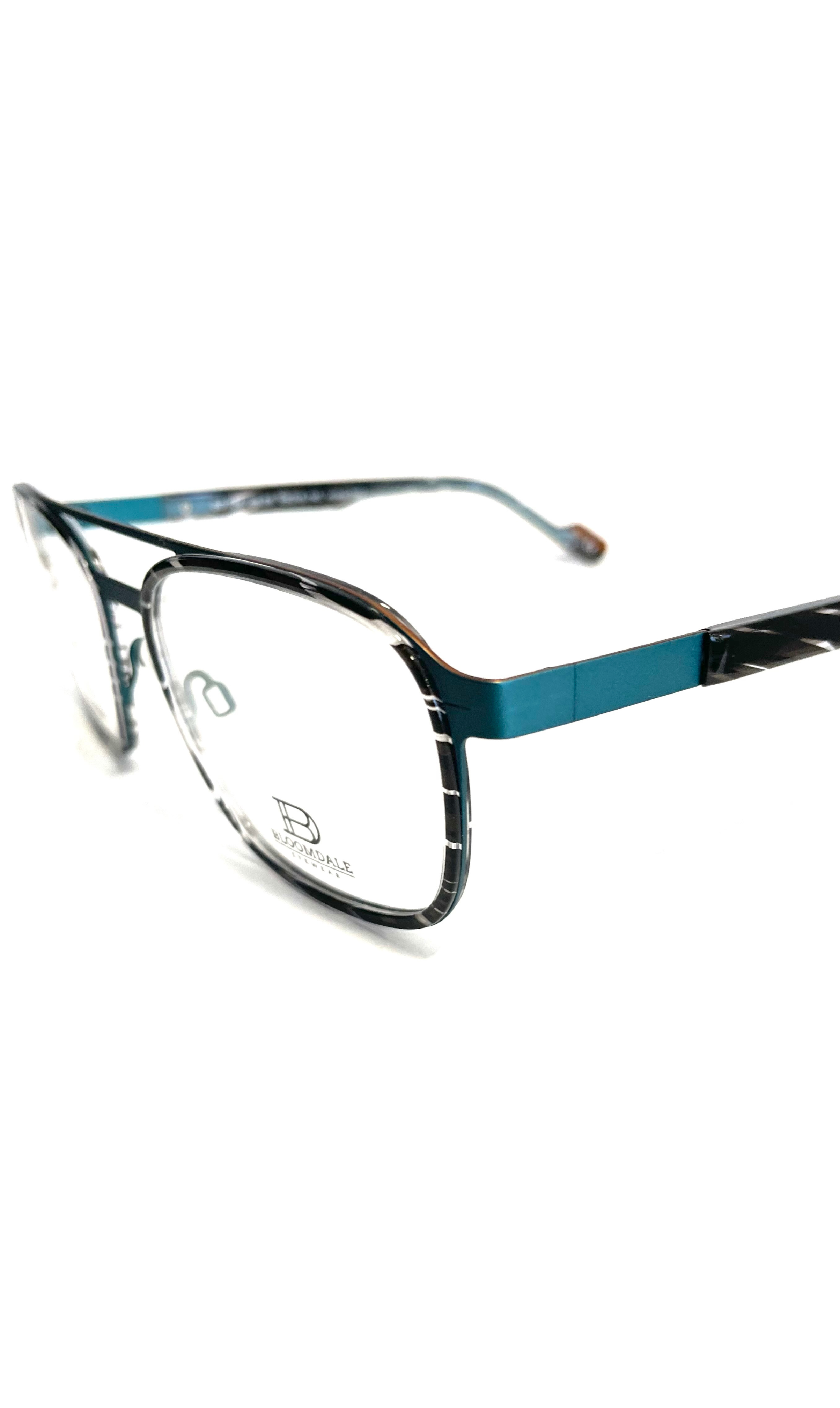Lunettes Bloomdale à double barre, bleues et zébrées 