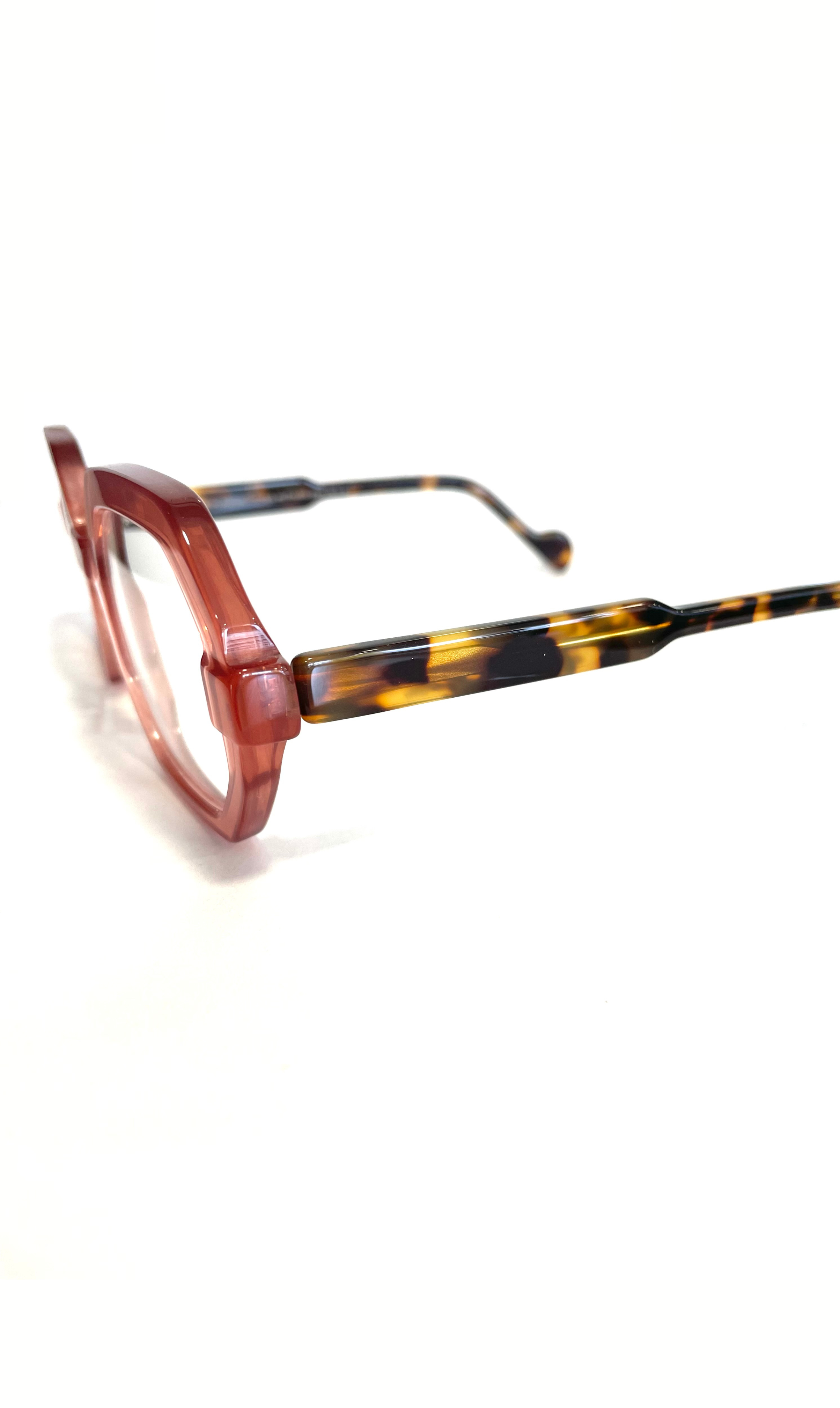 Lunettes octogonale roses à branche écaillées