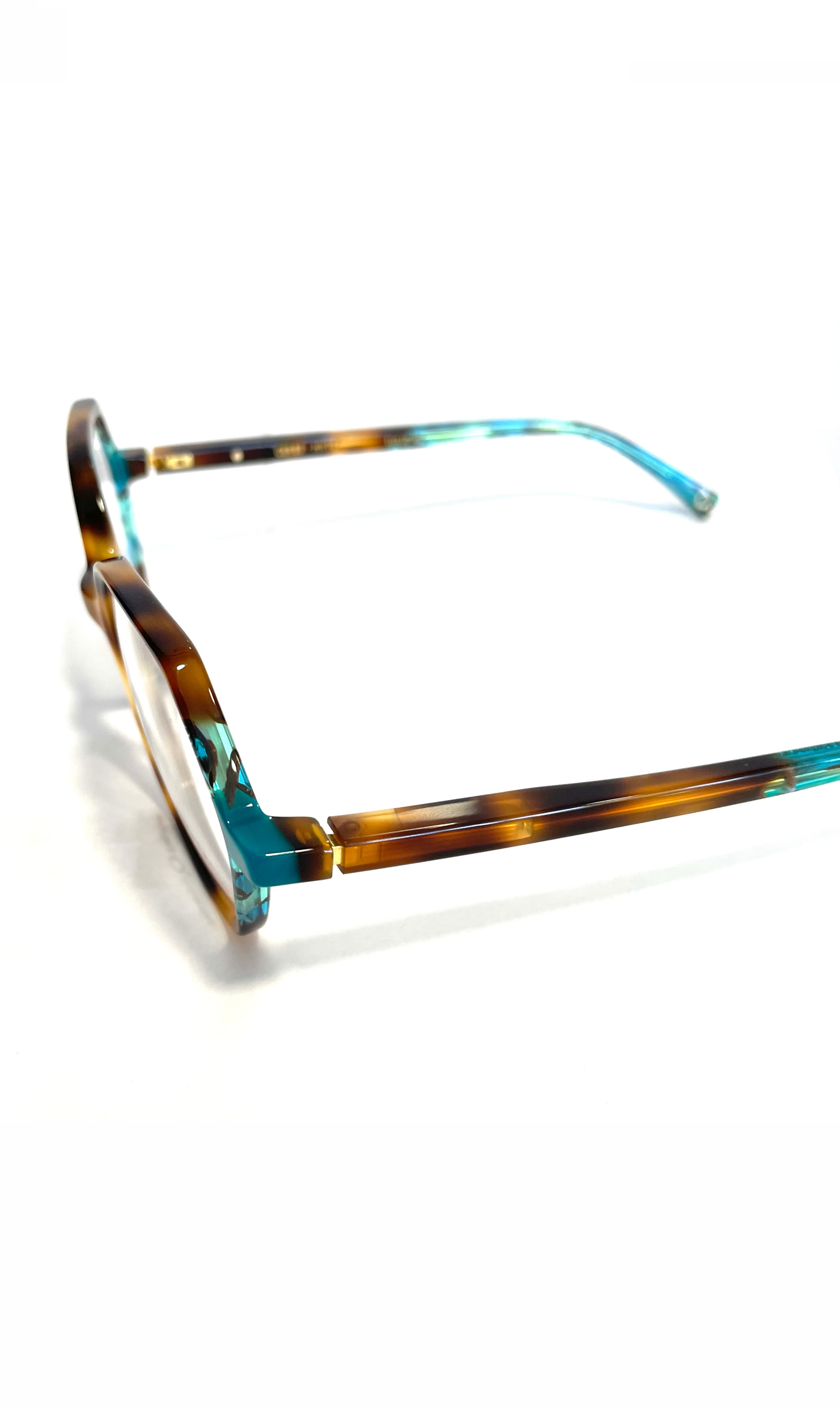 Lunettes hexagonales à motifs bleu/marron/noir