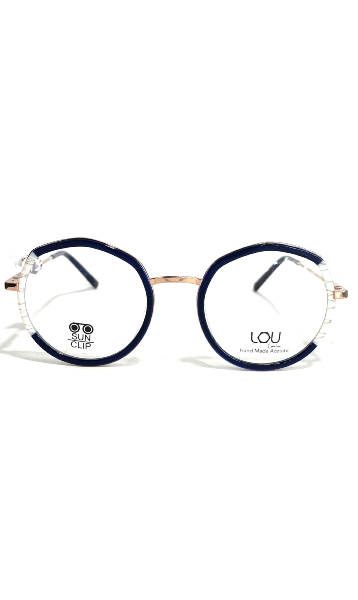 Lunettes à clips solaire Lou à face bleue et en métal rose 
