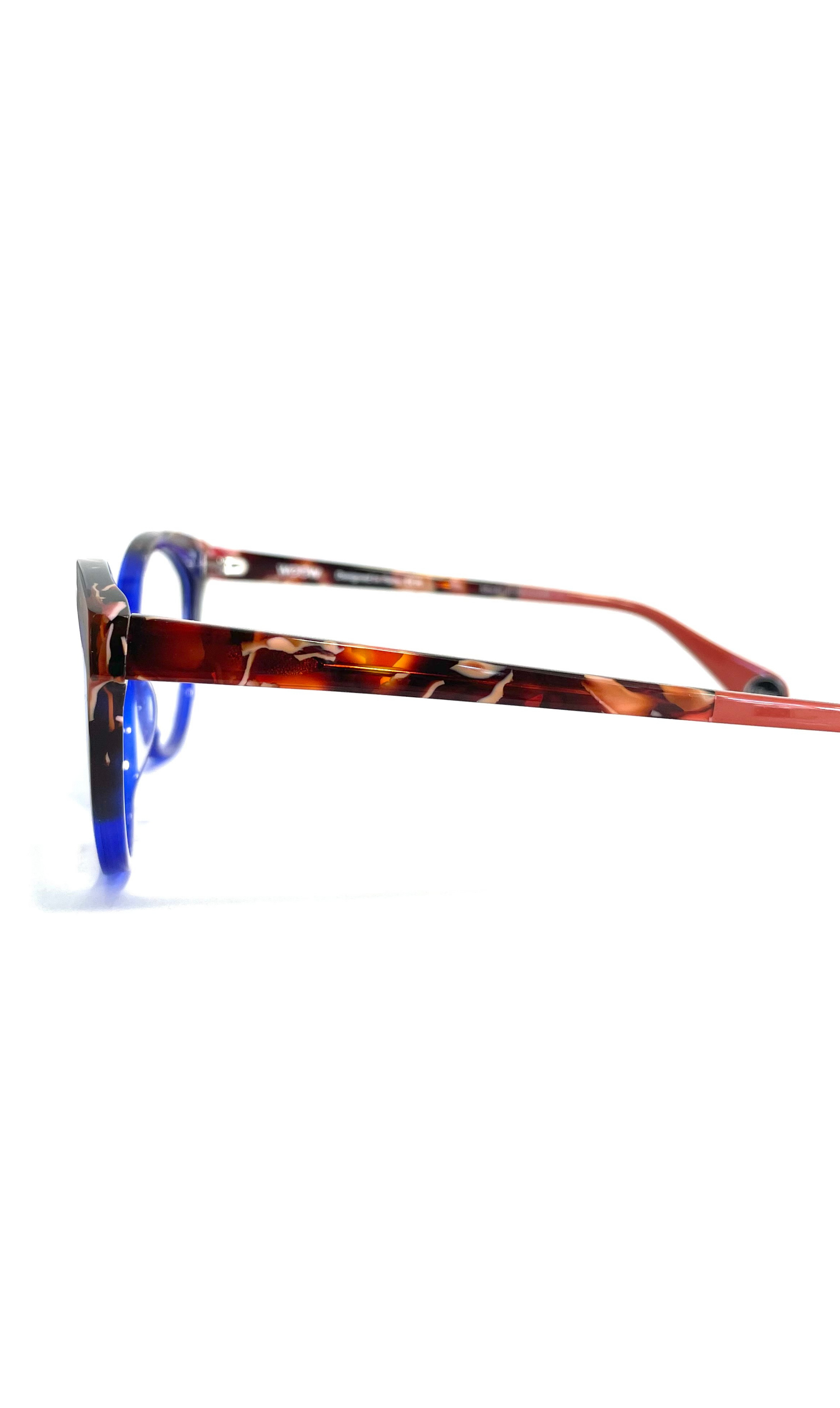 Lunettes Woow papillon bleues à branche écaille rouge-brun