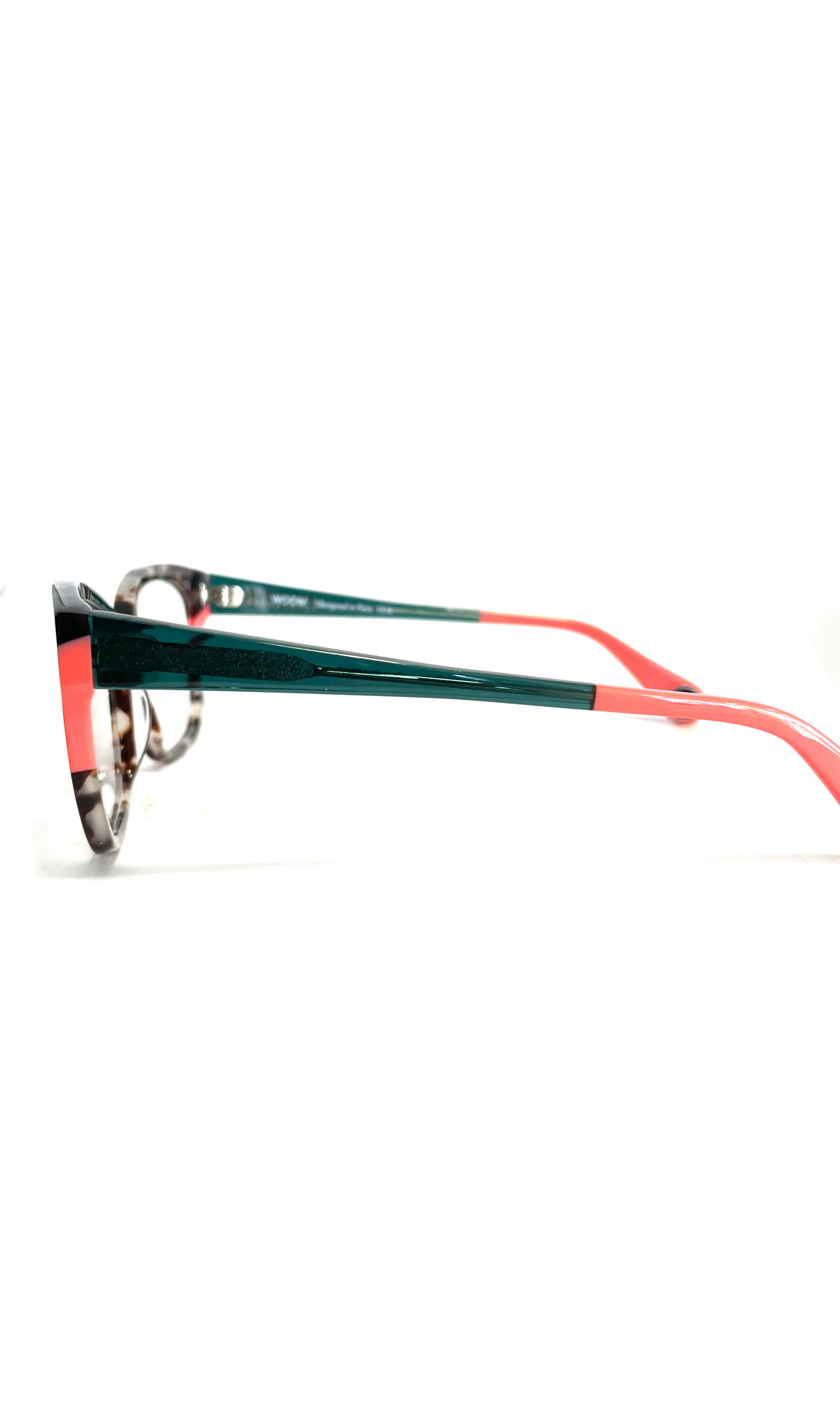 Lunettes Woow écaille claire et branches rose/vertes