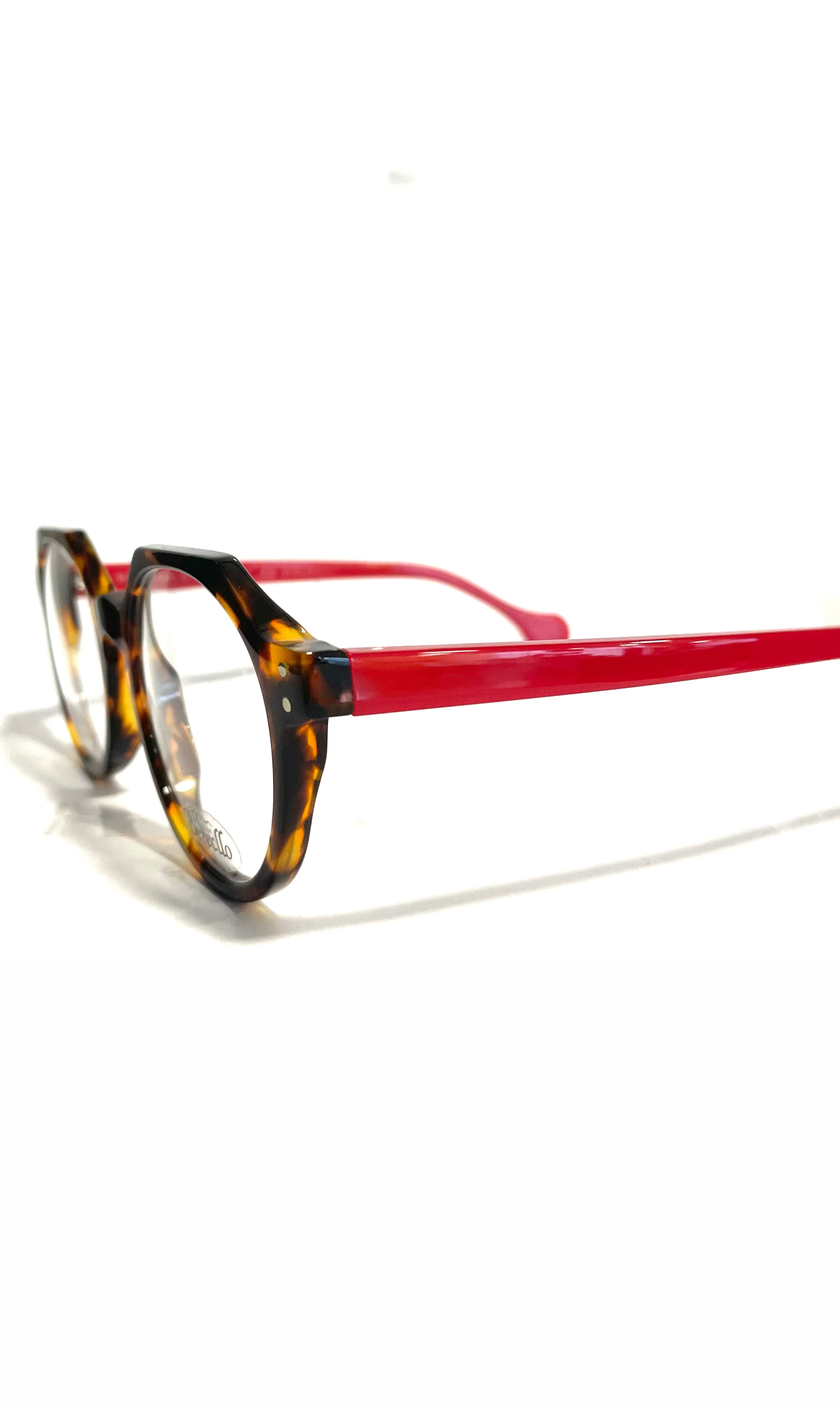 Lunettes écaillées à branches rouges