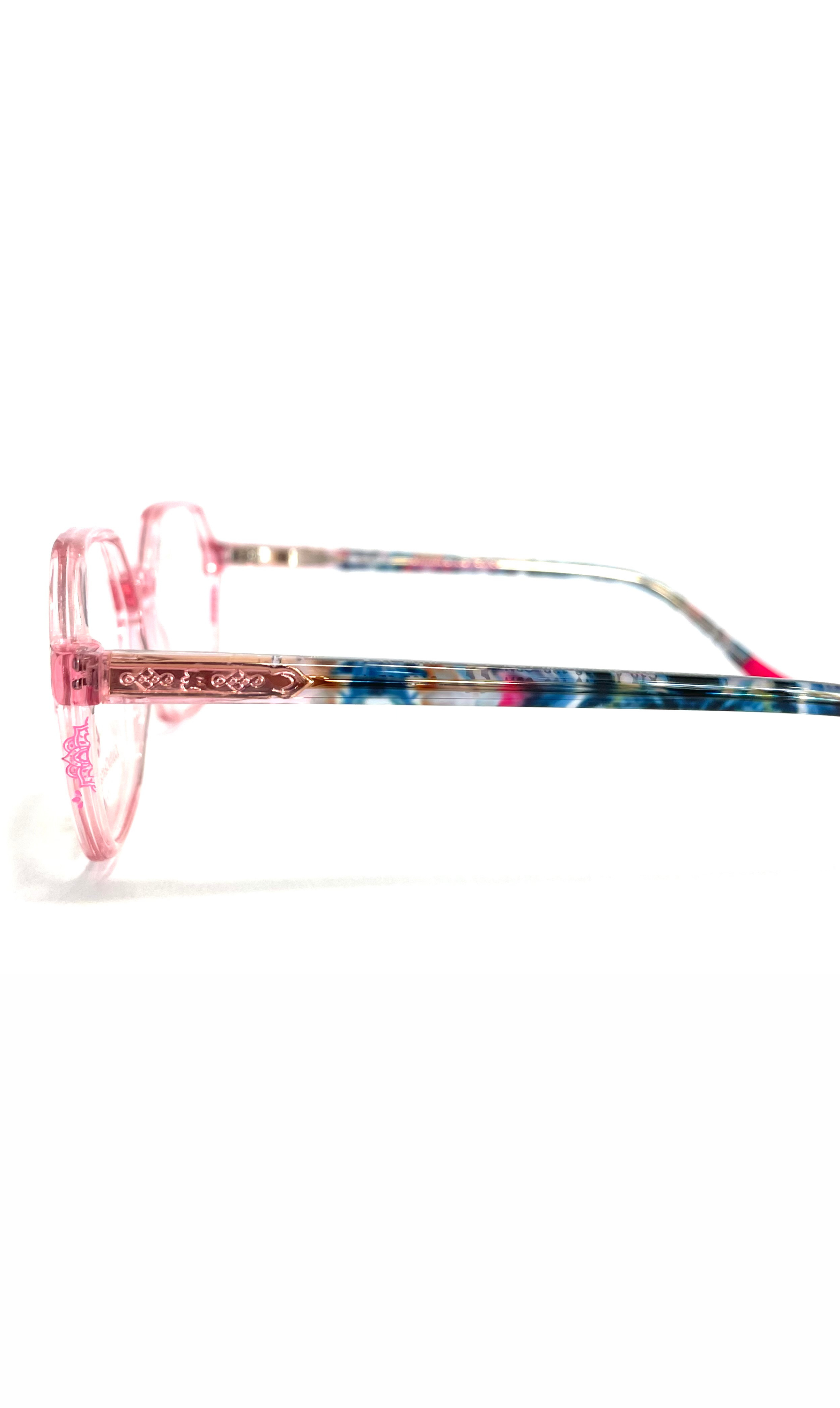 Lunettes LuluCastagnette hexagonales roses à branches colorées