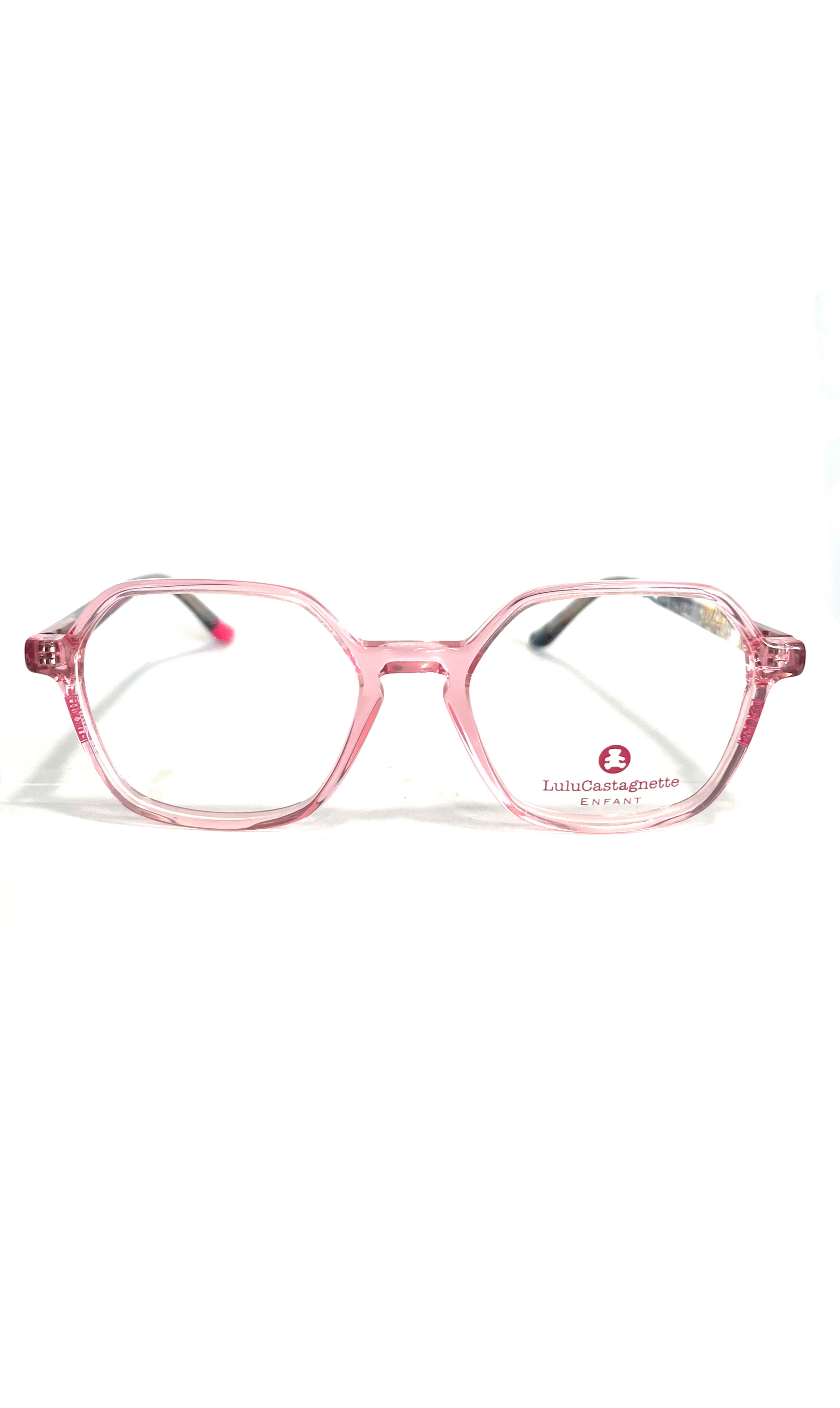 Lunettes LuluCastagnette hexagonales roses à branches colorées