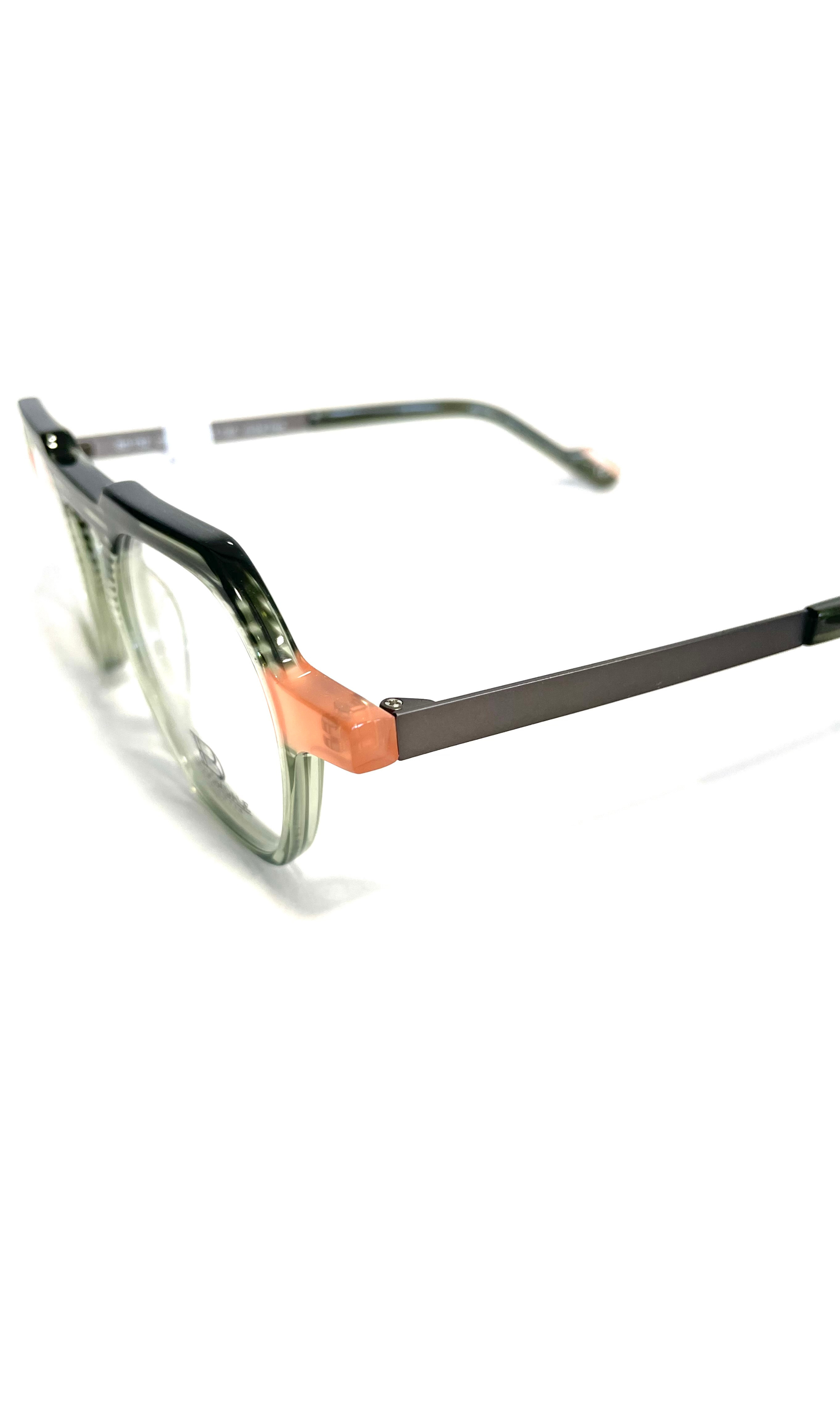 Lunettes Bloomdale à face rayée verte et branches en métal