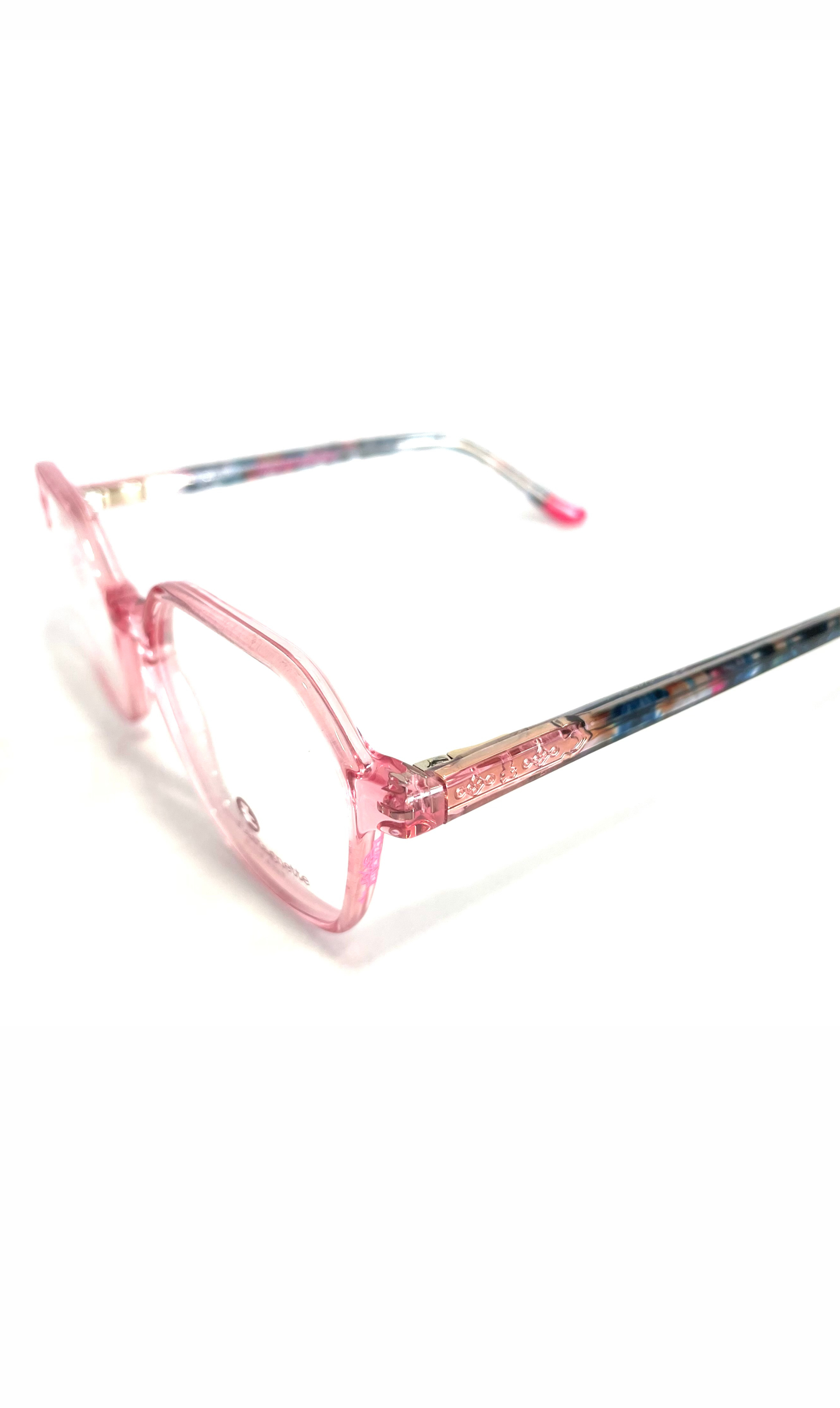Lunettes LuluCastagnette hexagonales roses à branches colorées