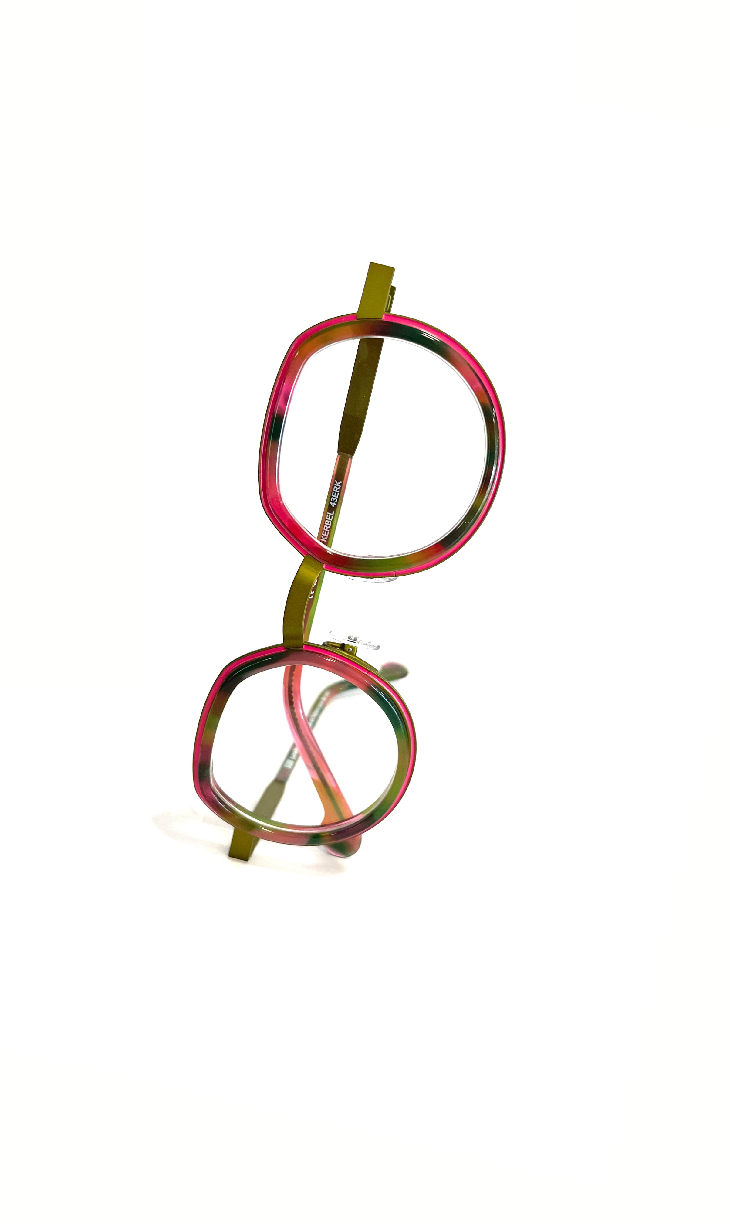 Lunettes vertes/roses à branche en métal 