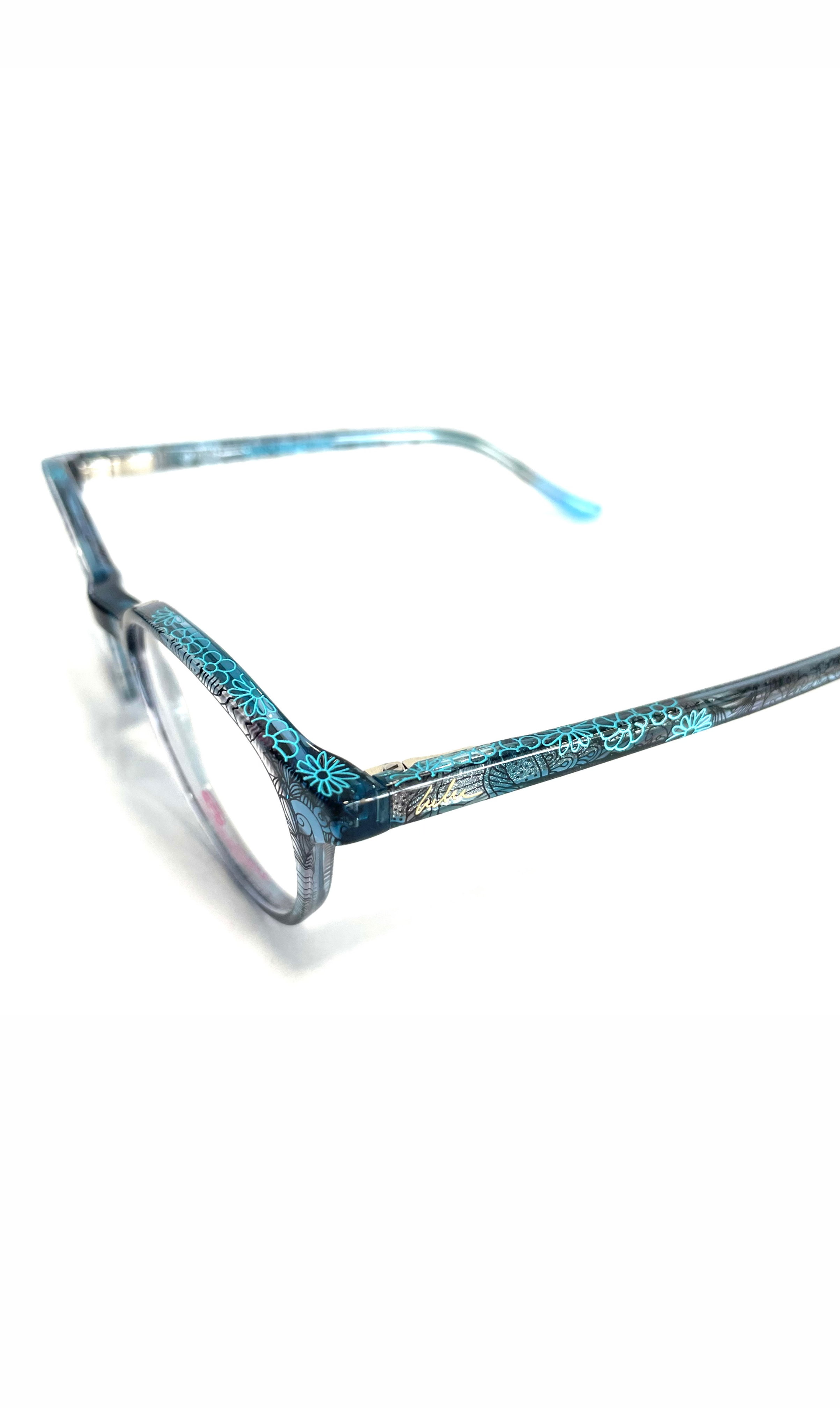 Lunettes LuluCastagnette Bleues et Noires à motifs fleuris