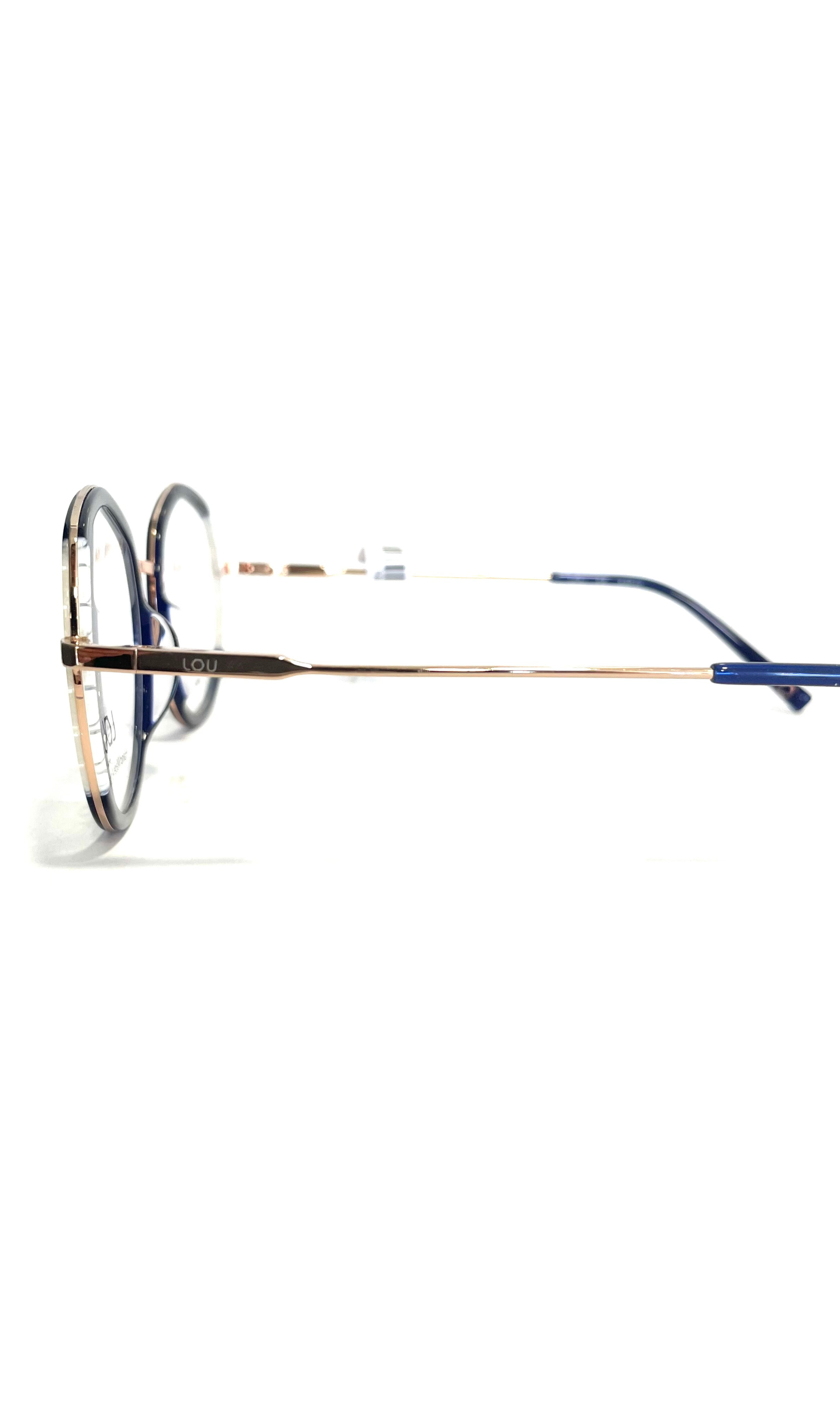 Lunettes à clips solaire Lou à face bleue et en métal rose 