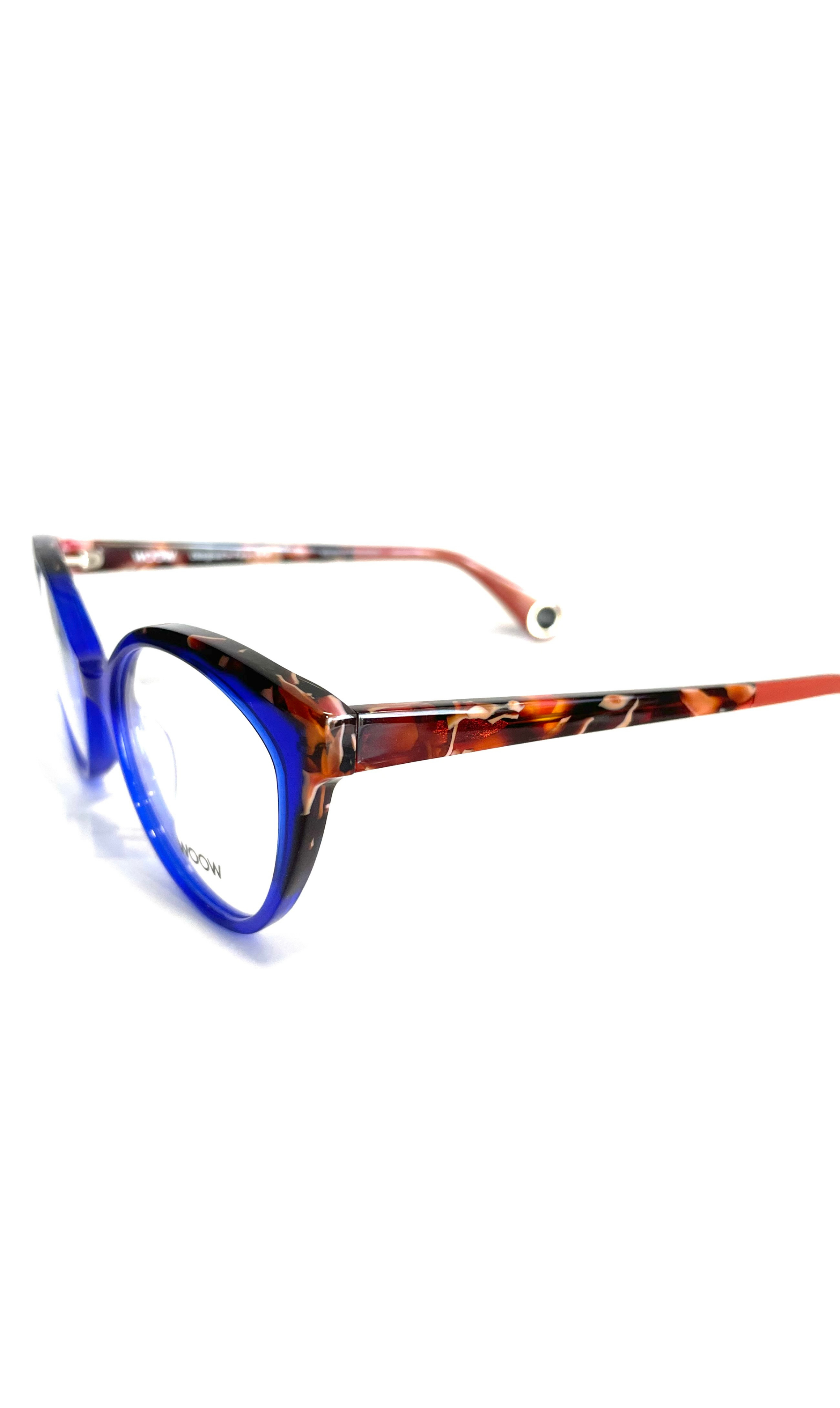 Lunettes Woow papillon bleues à branche écaille rouge-brun