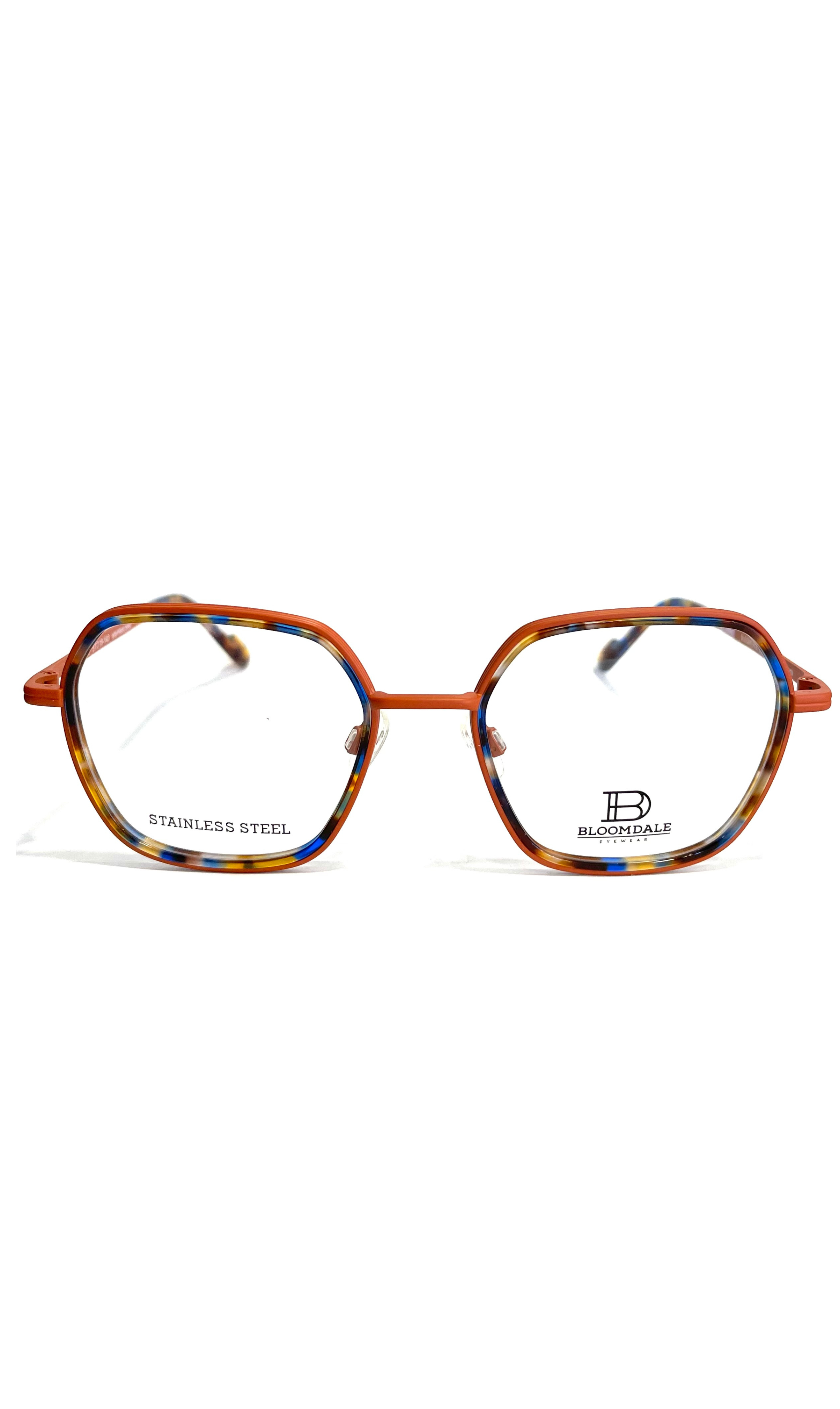 Lunettes Bloomdale en métal orange et acétate à motif jaune, bleu, noir