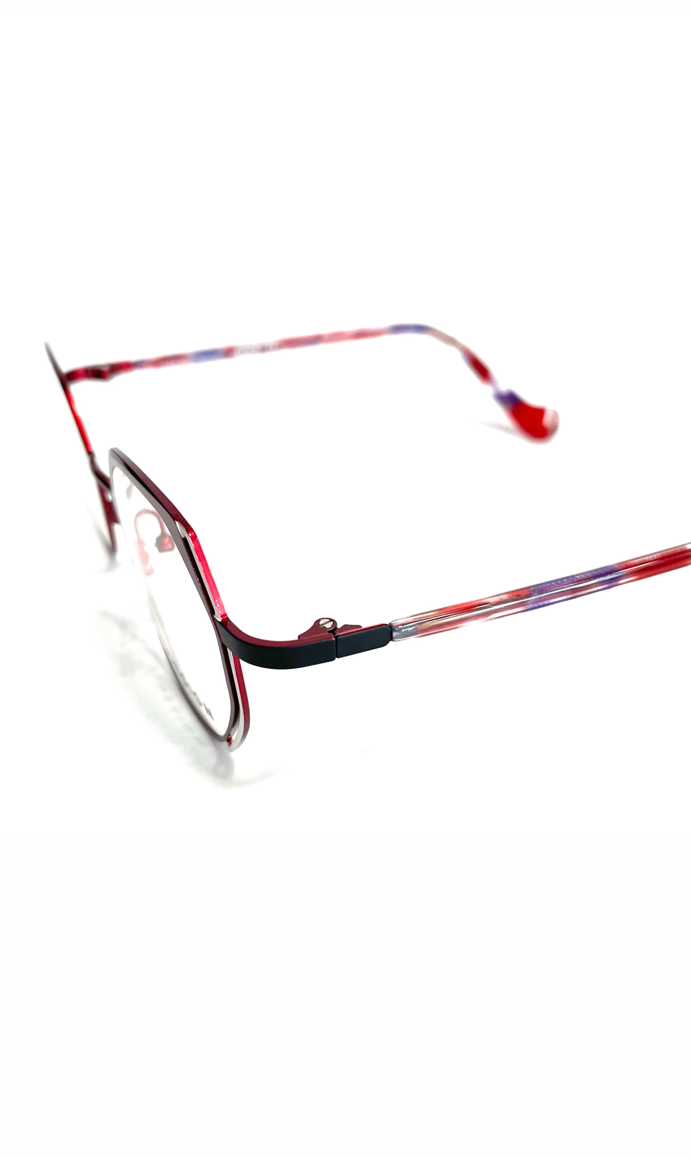 Lunettes V.Design en métal rouges à branches écailles colorées